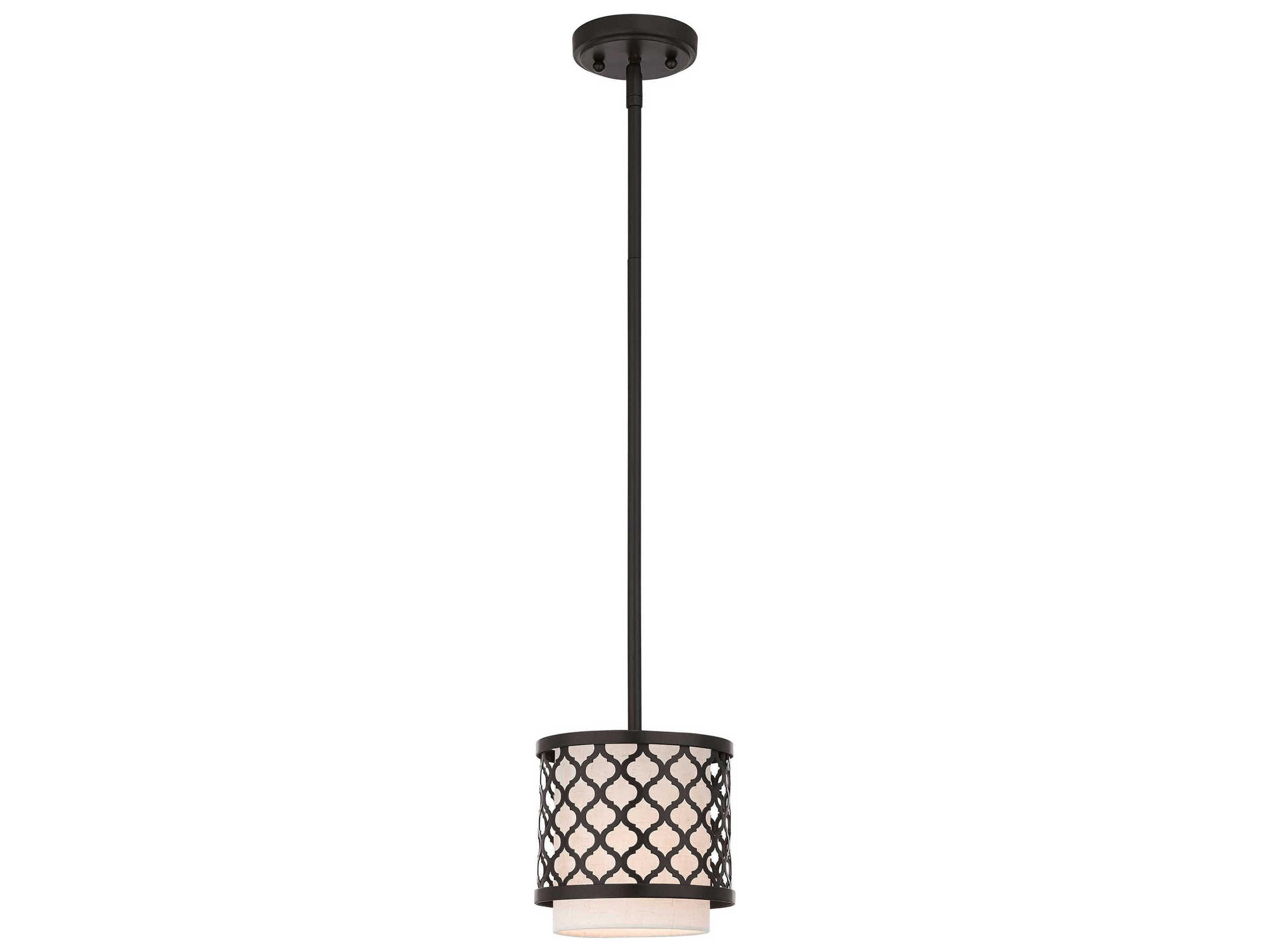 Livex Lighting Arabesque 1-Light English Bronze White Drum Mini Pendant
