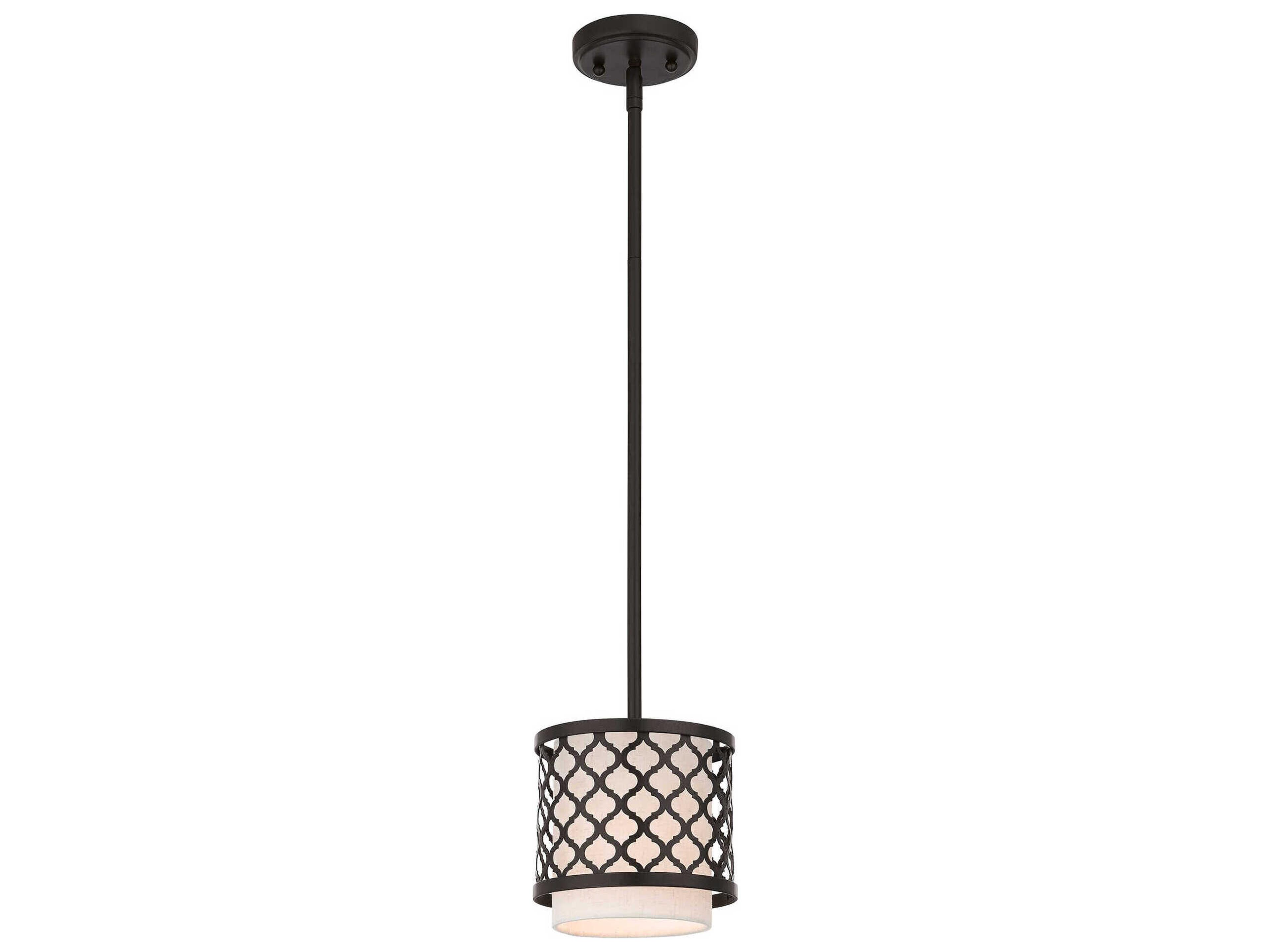 Livex Lighting Arabesque 1-Light English Bronze White Drum Mini Pendant