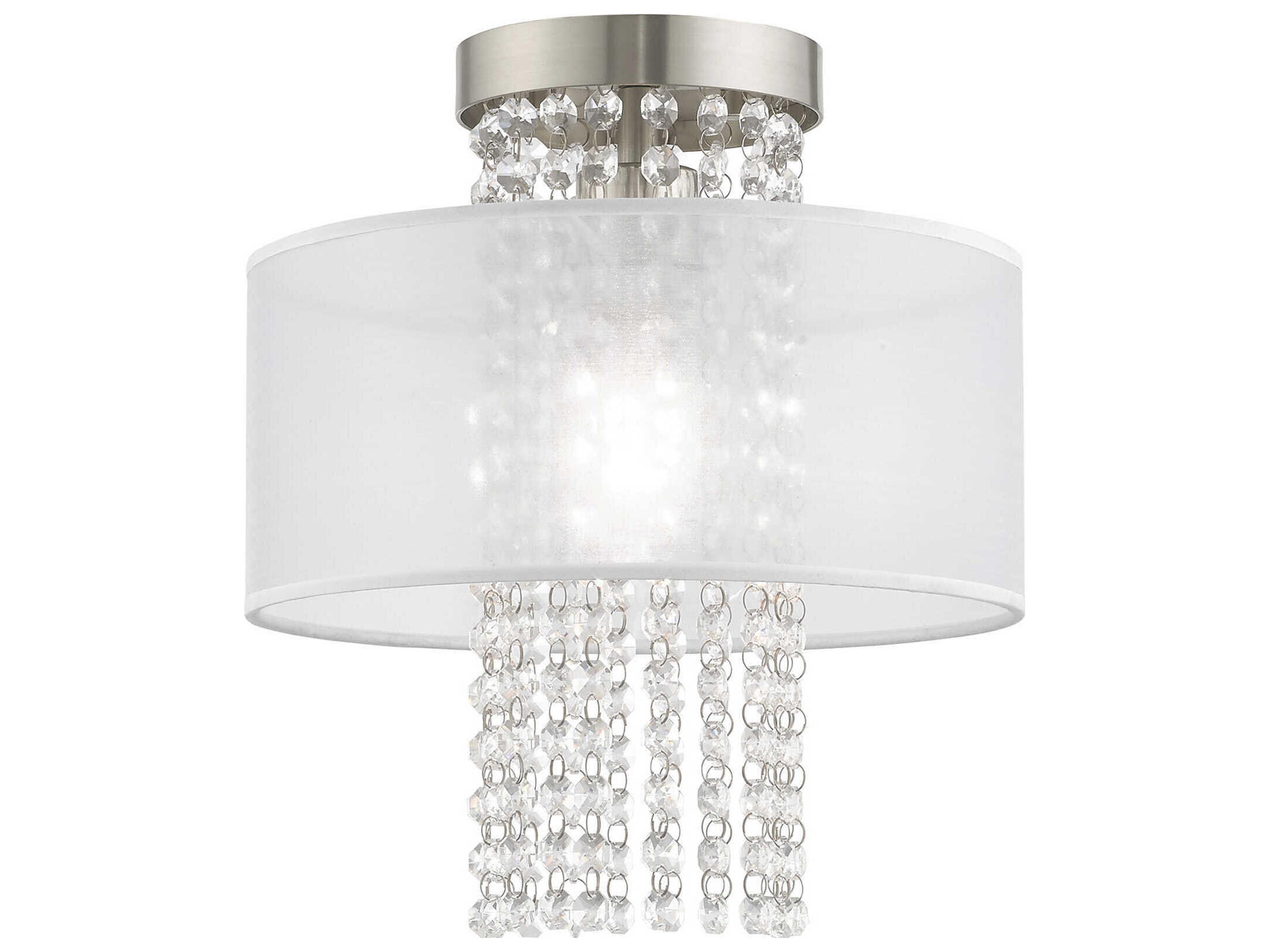 Bella Vista 1-Light Brushed Nickel Clear Crystal Drum Flush Mount