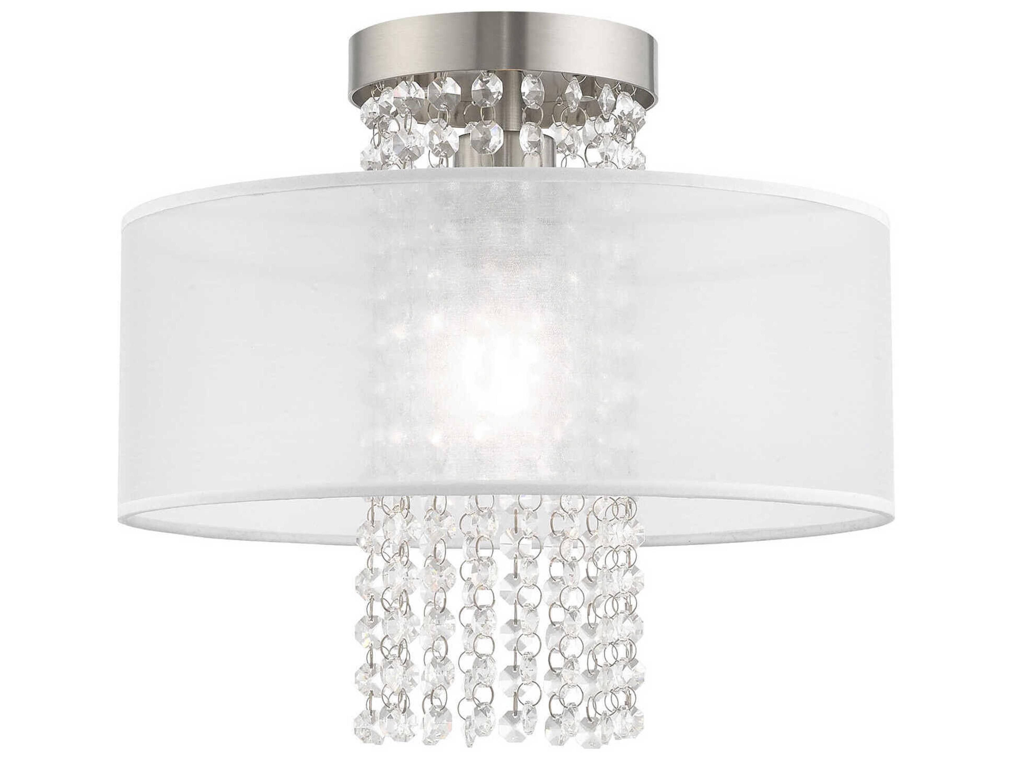 Bella Vista 1-Light Brushed Nickel Clear Crystal Drum Flush Mount