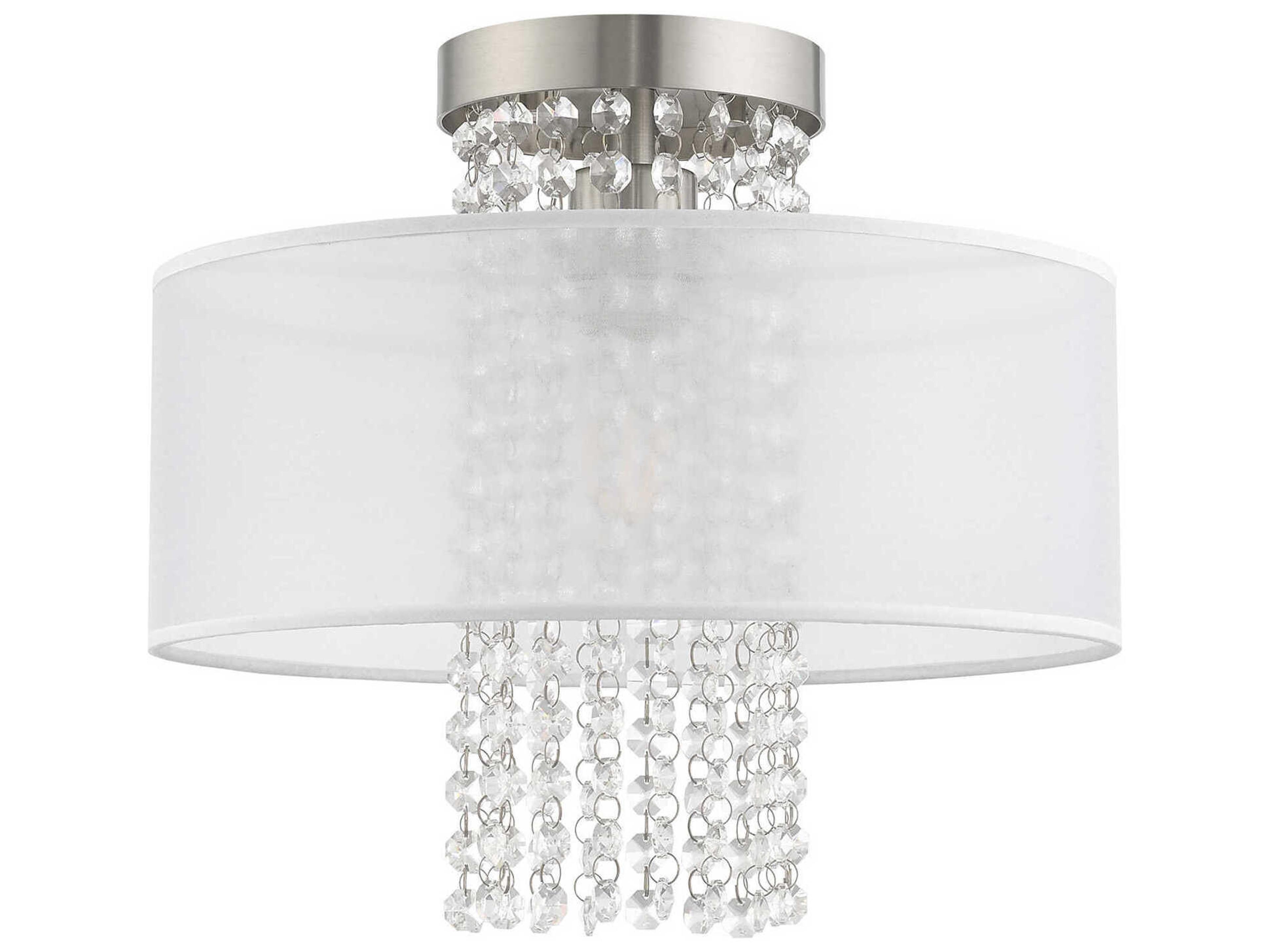 Livex Lighting Bella Vista 1-Light Brushed Nickel Clear Crystal Drum Flush Mount
