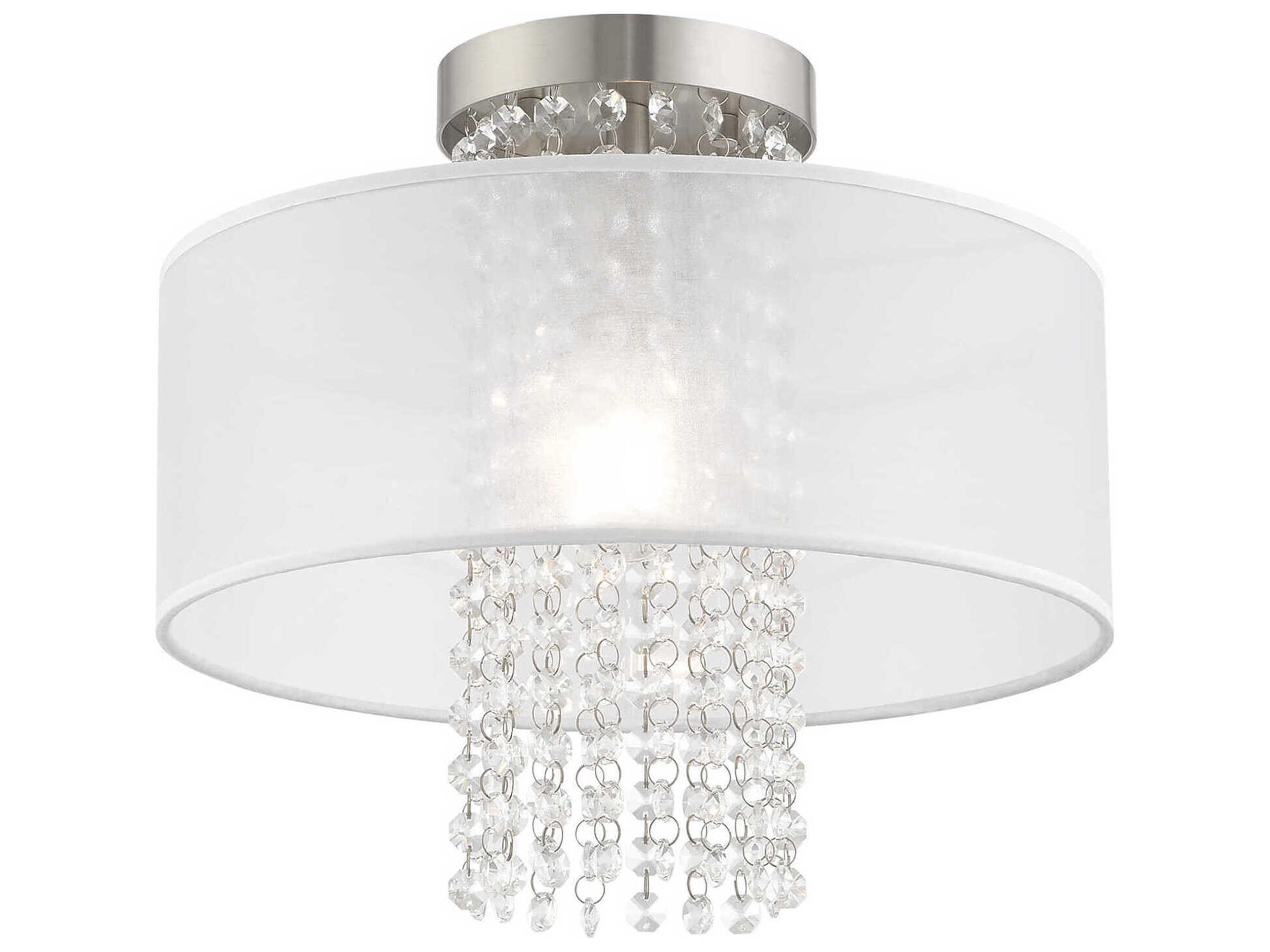 Livex Lighting Bella Vista 1-Light Brushed Nickel Clear Crystal Drum Flush Mount