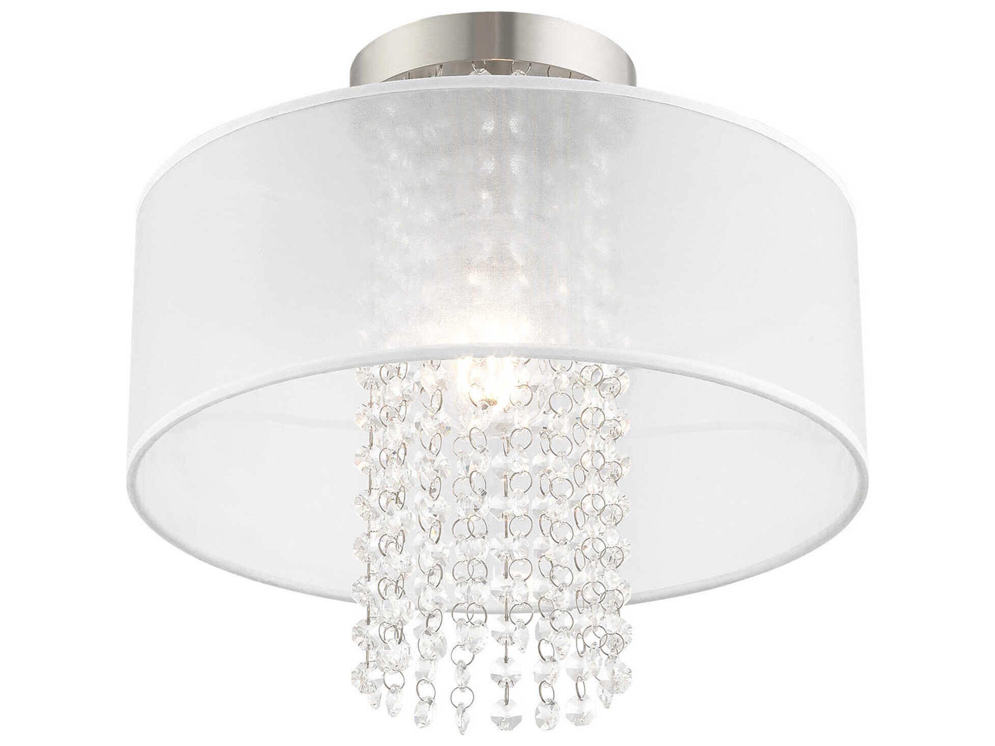 Livex Lighting Bella Vista 1-Light Brushed Nickel Clear Crystal Drum Flush Mount