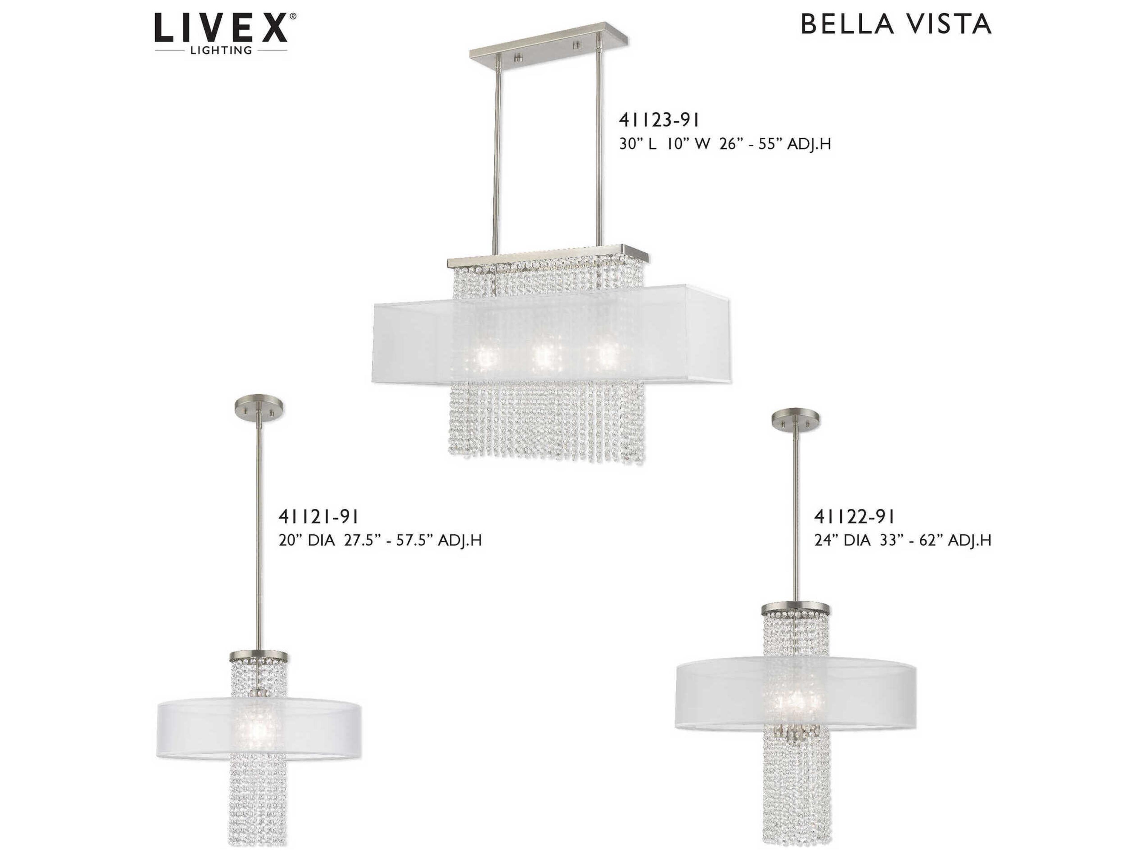 Livex Lighting Bella Vista 1-Light Brushed Nickel Clear Crystal Drum Flush Mount