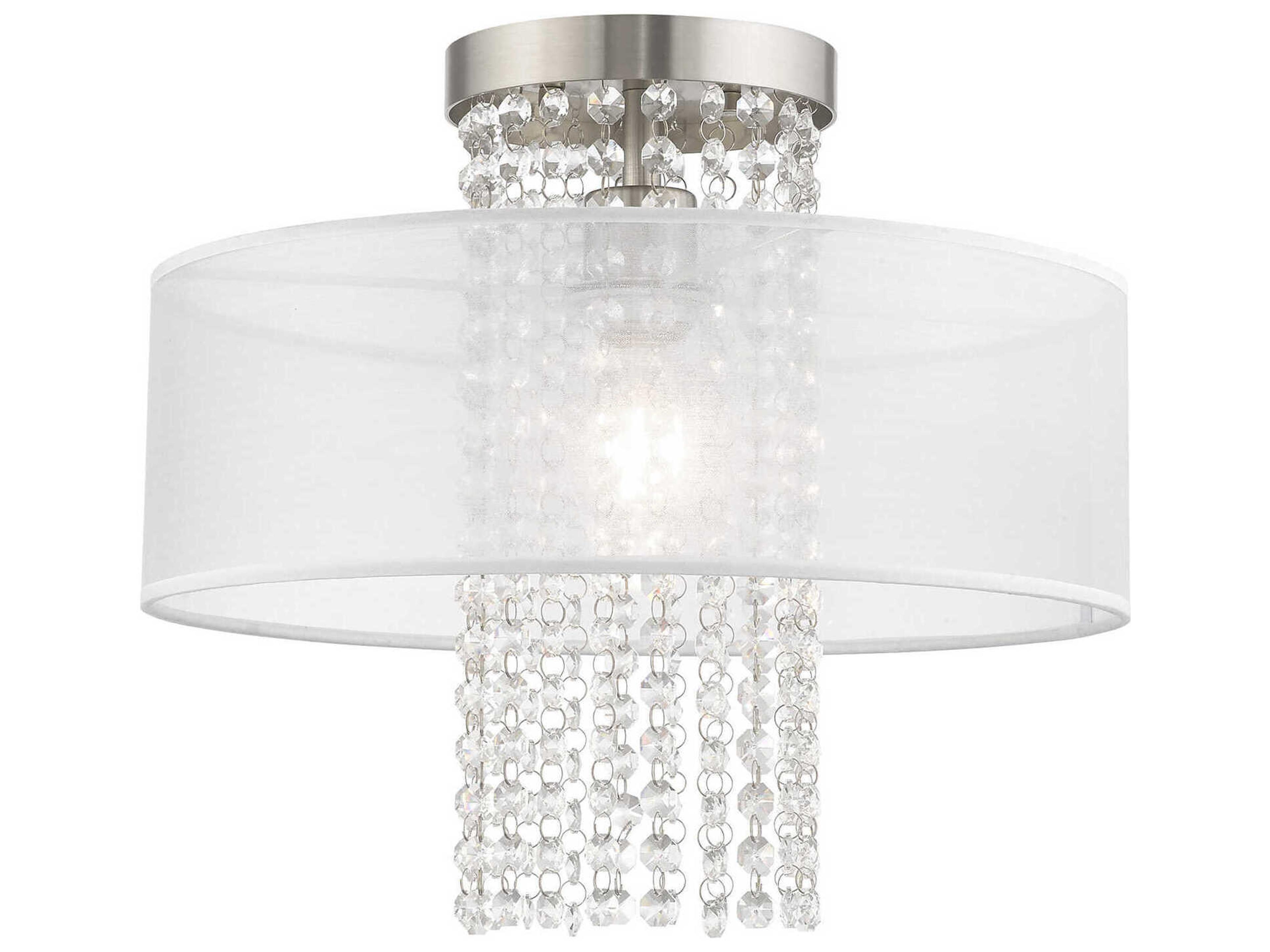 Bella Vista 1-Light Brushed Nickel Clear Crystal Drum Flush Mount