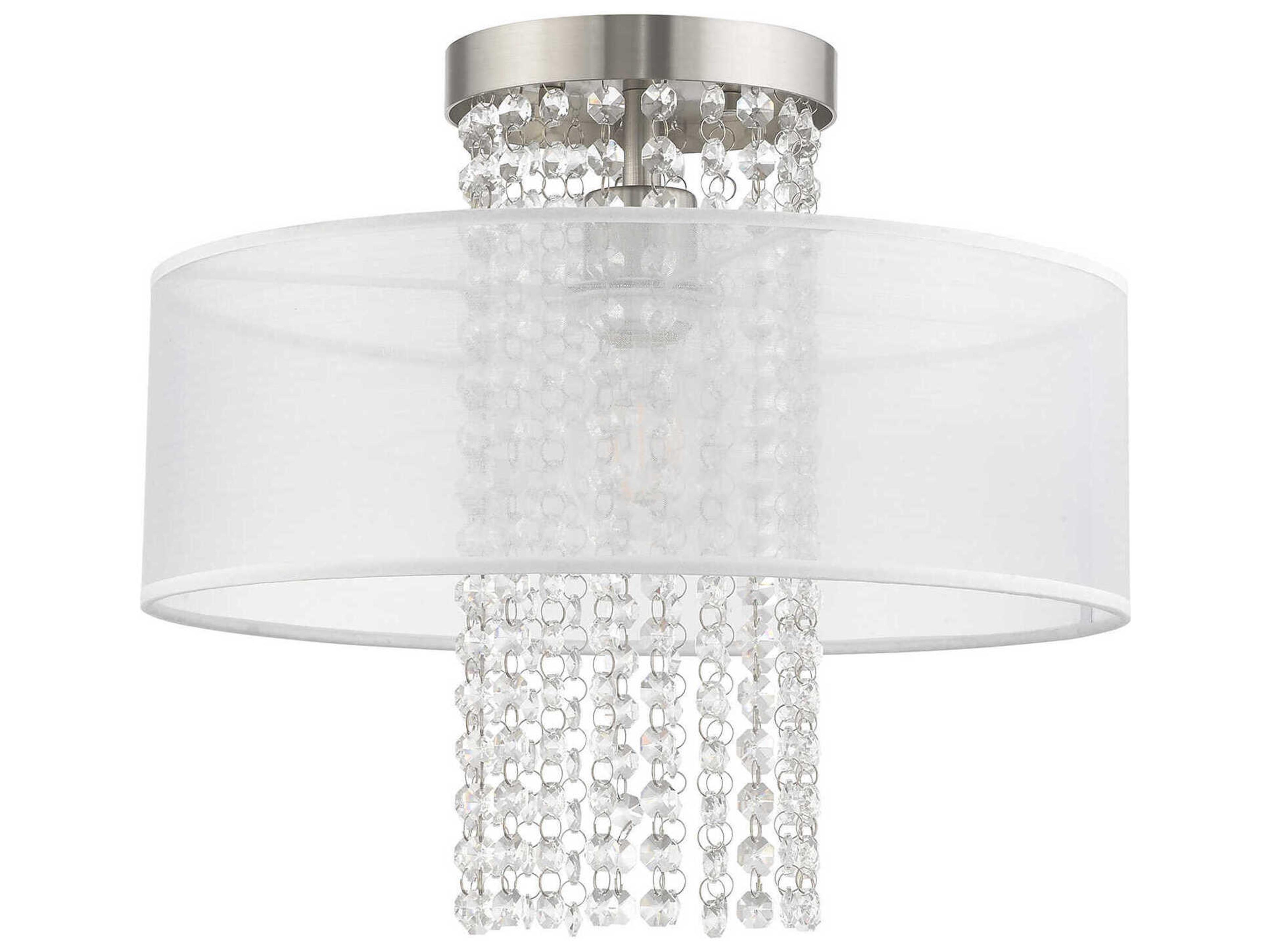 Livex Lighting Bella Vista 1-Light Brushed Nickel Clear Crystal Drum Flush Mount