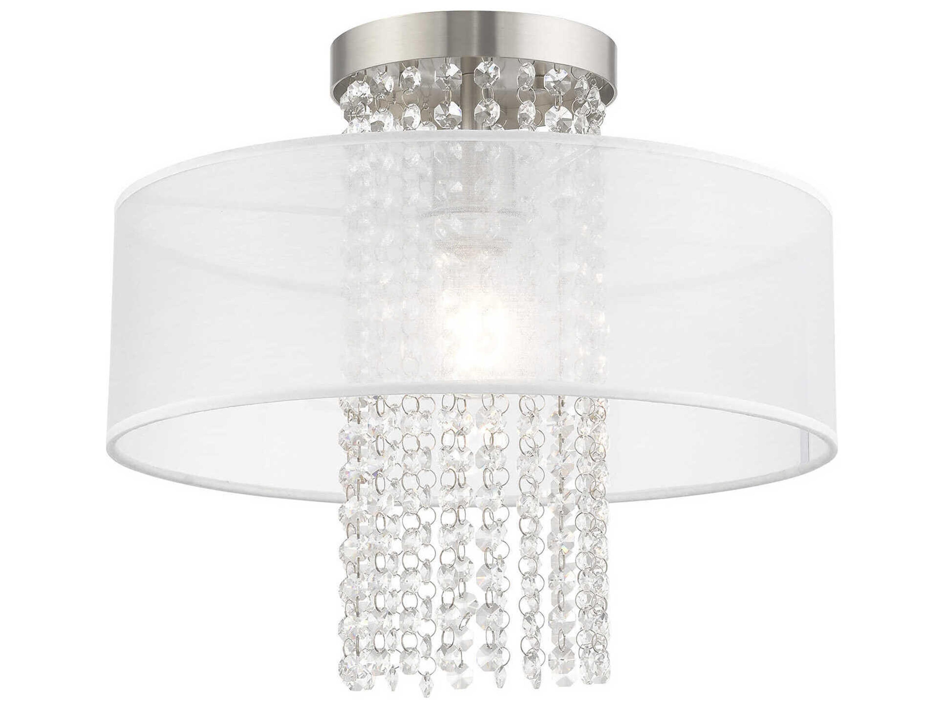 Livex Lighting Bella Vista 1-Light Brushed Nickel Clear Crystal Drum Flush Mount