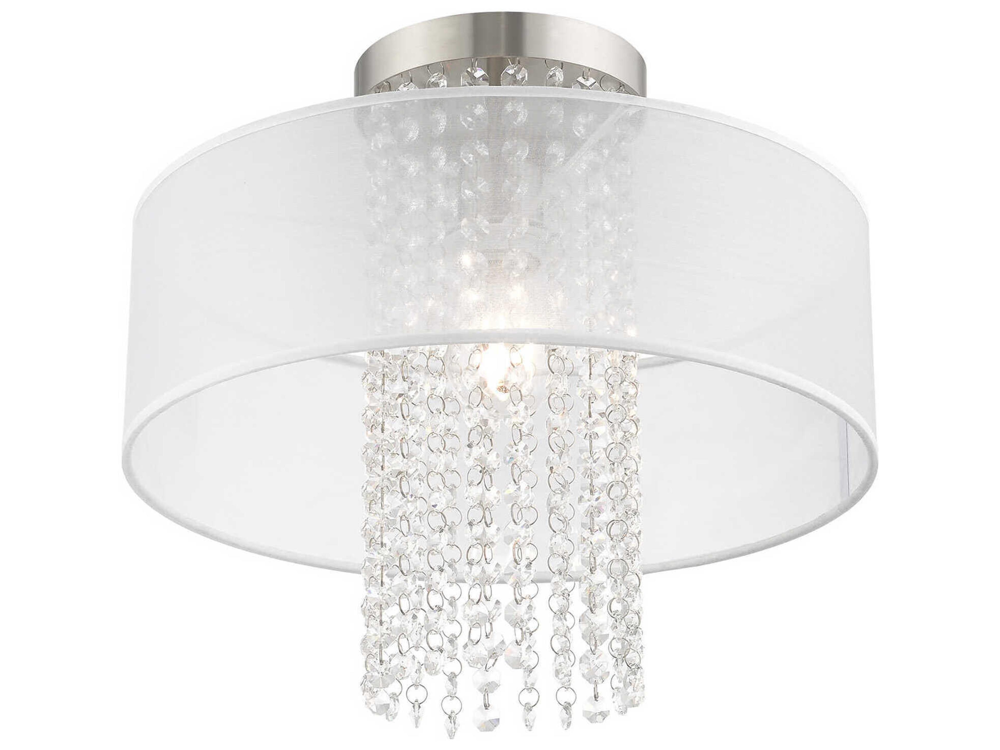 Livex Lighting Bella Vista 1-Light Brushed Nickel Clear Crystal Drum Flush Mount