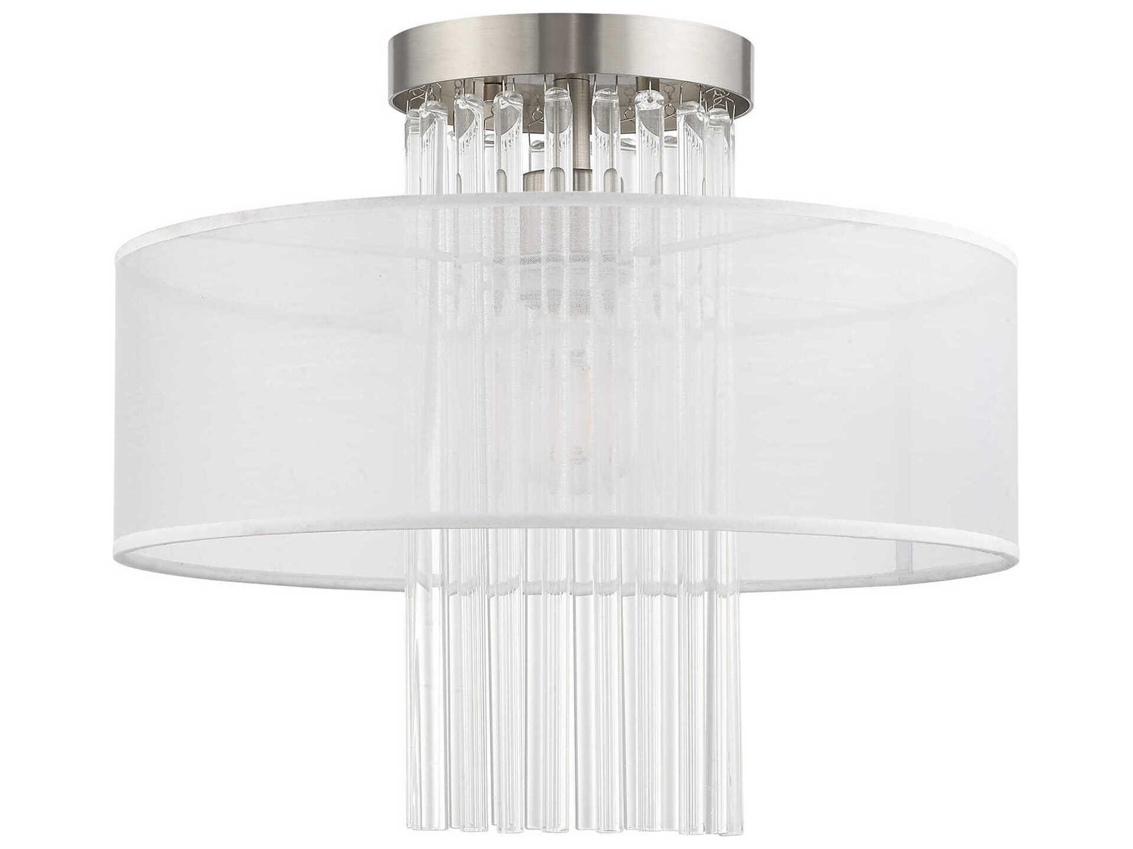 Livex Lighting Alexis 1-Light Brushed Nickel Crystal Drum Round Flush Mount