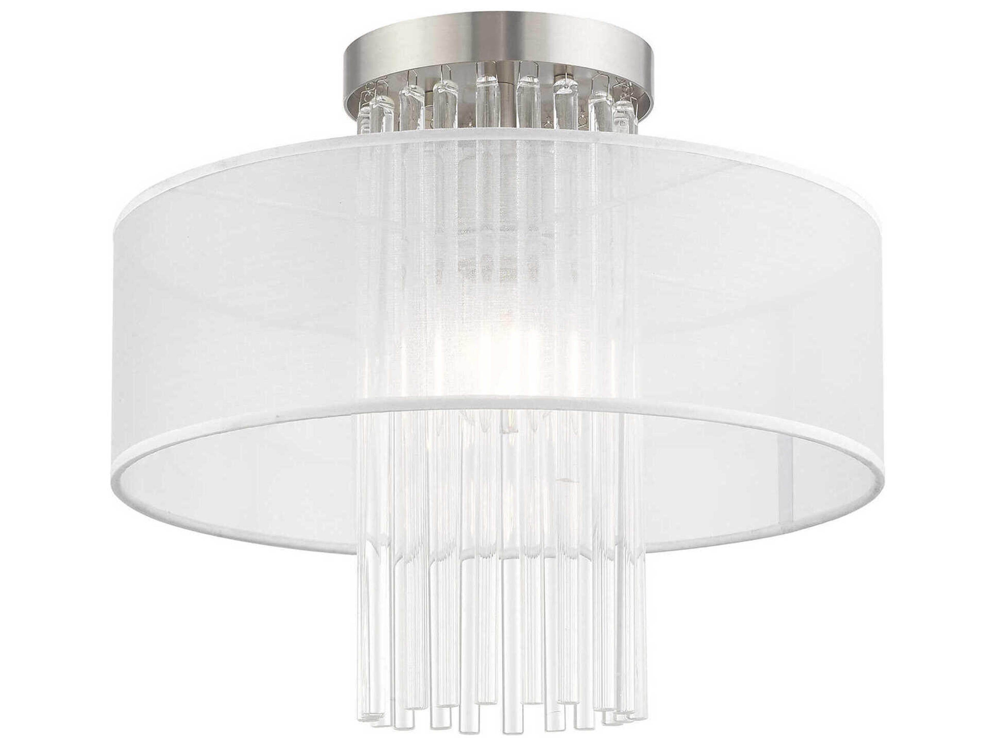 Livex Lighting Alexis 1-Light Brushed Nickel Crystal Drum Round Flush Mount