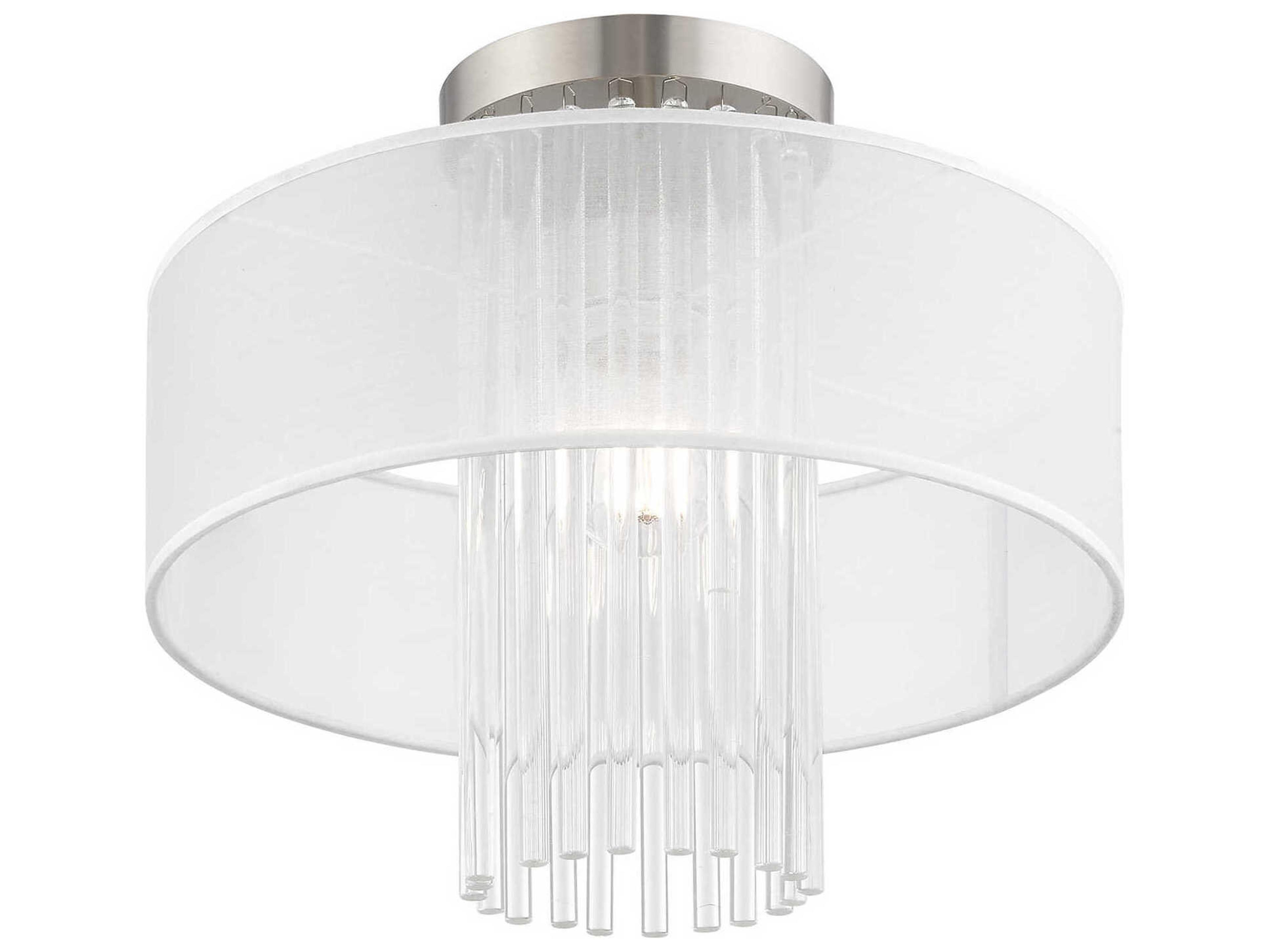 Livex Lighting Alexis 1-Light Brushed Nickel Crystal Drum Round Flush Mount