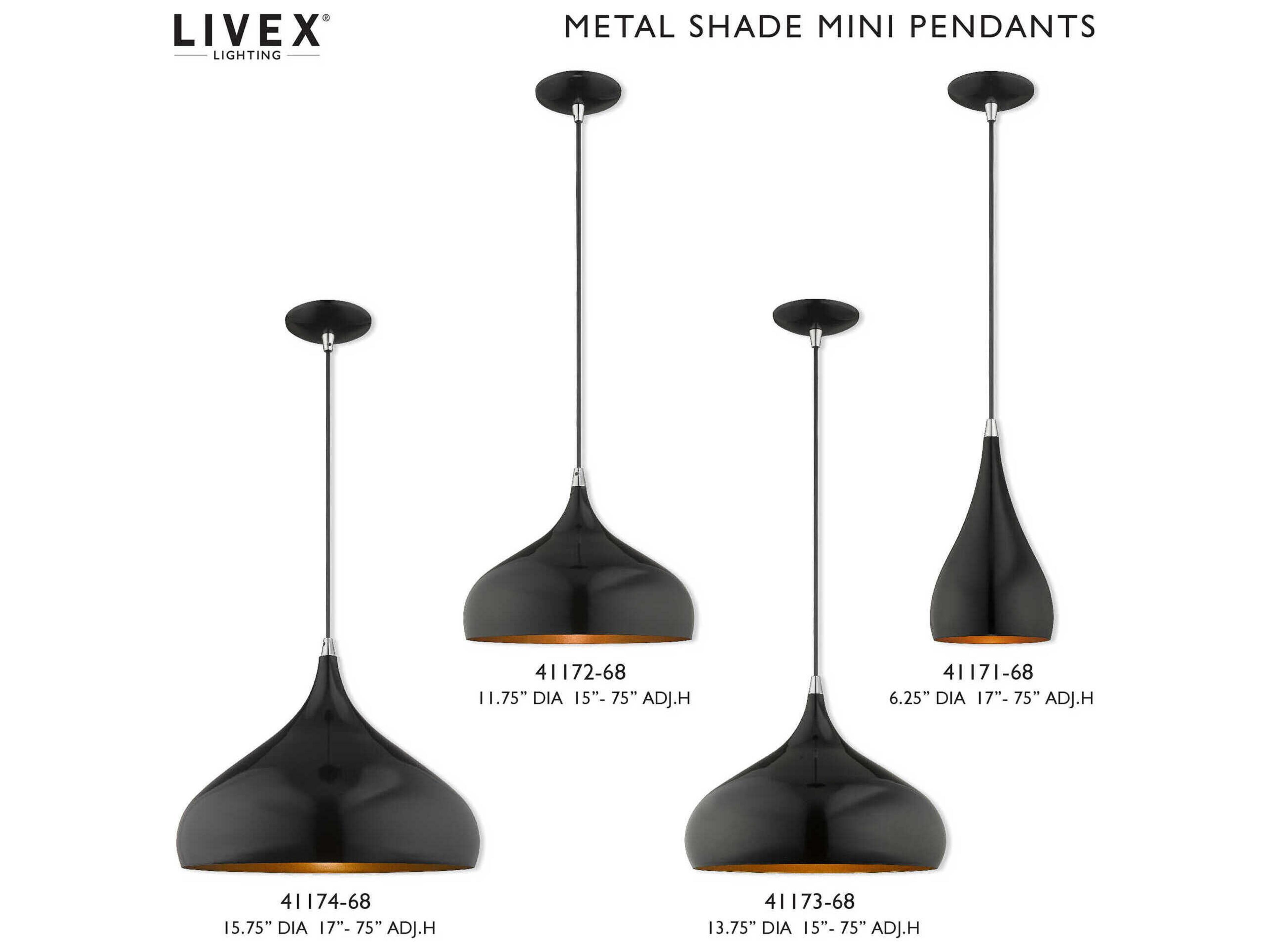 Livex Lighting 1-Light Shiny Black Gold Mini Pendant