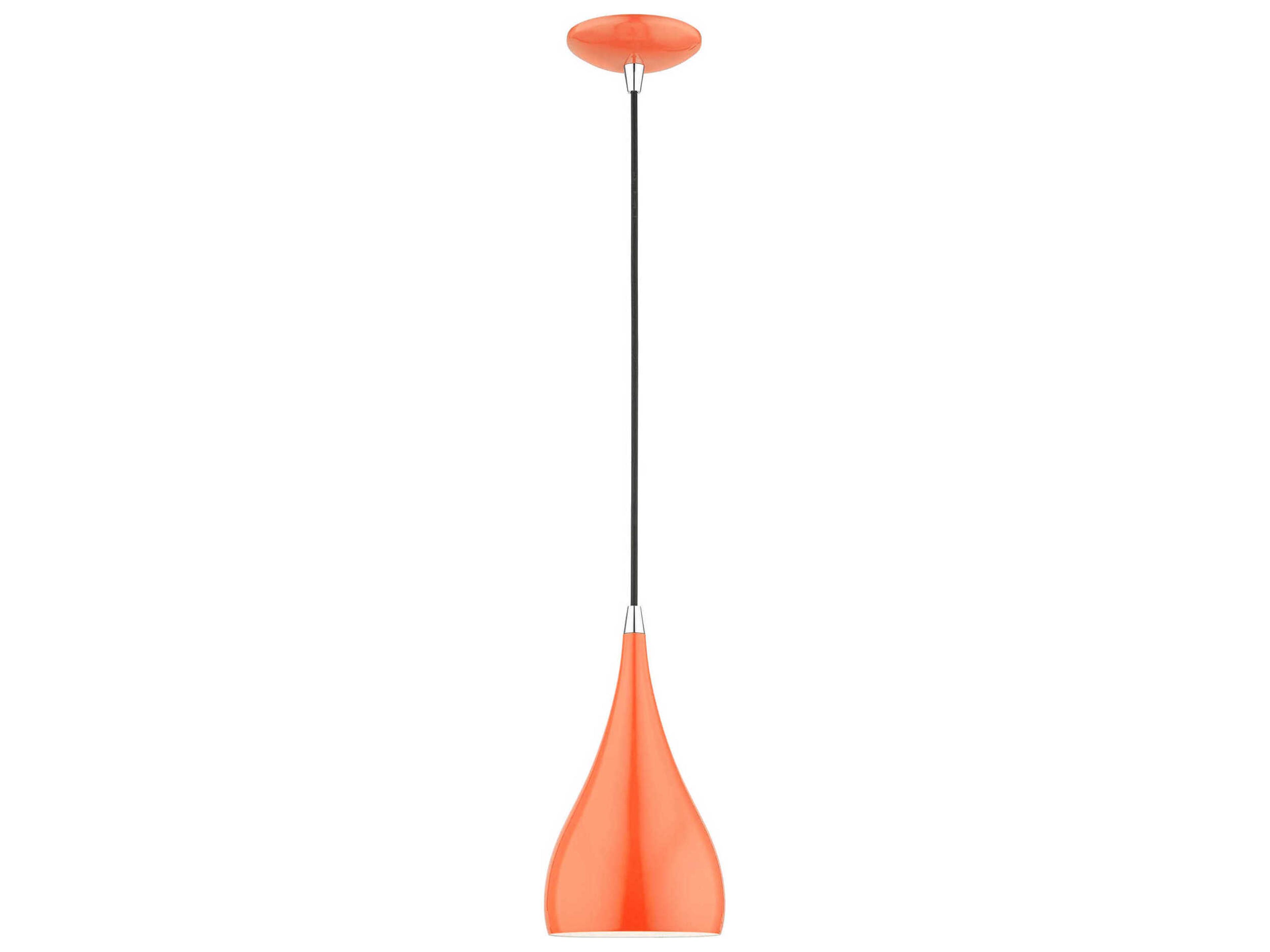 Amador 1-Light Shiny Orange Polished Chrome Bell Mini Pendant