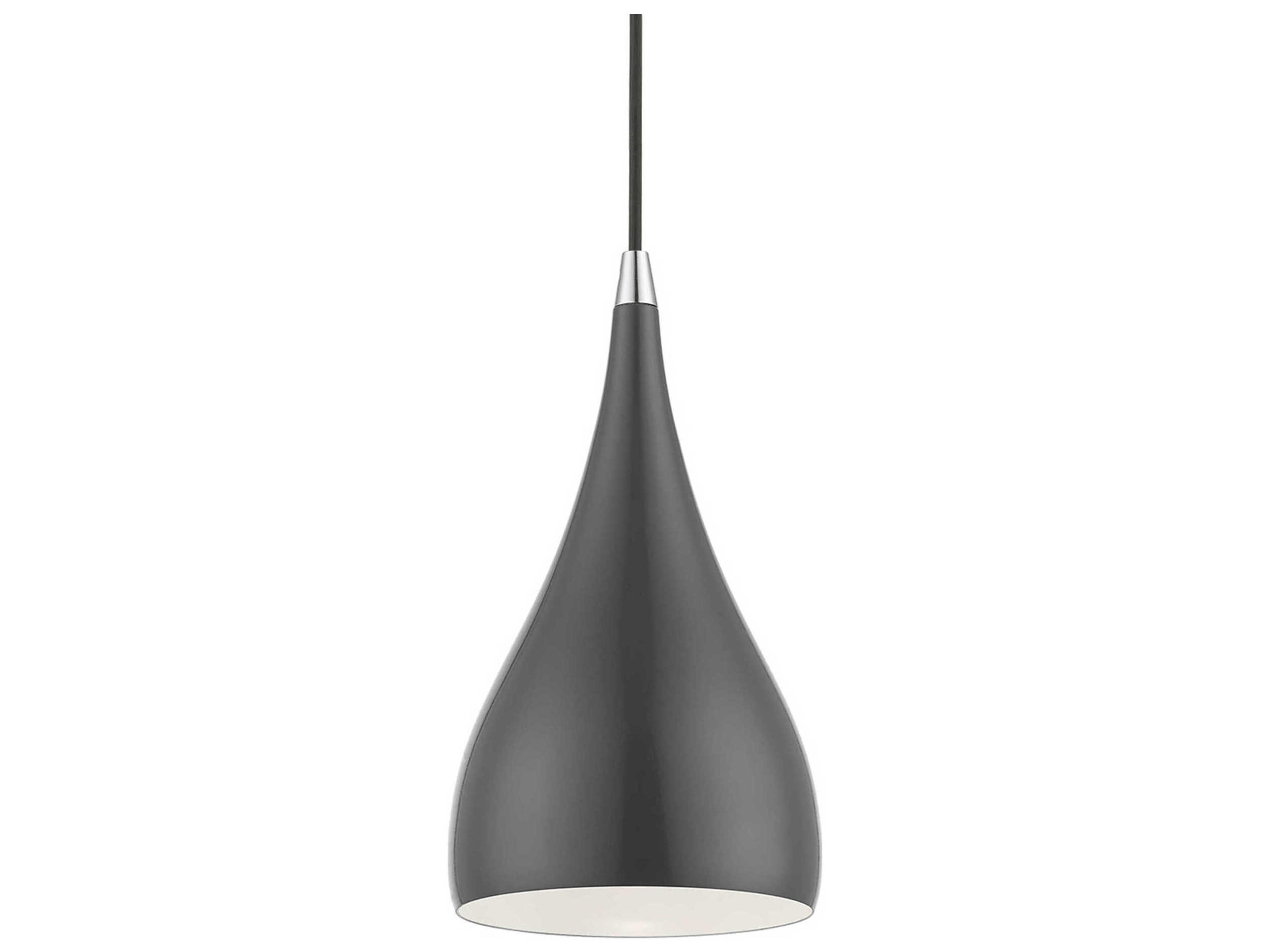 Livex Lighting Amador 1-Light Shiny Dark Gray Polished Chrome Bell Mini Pendant