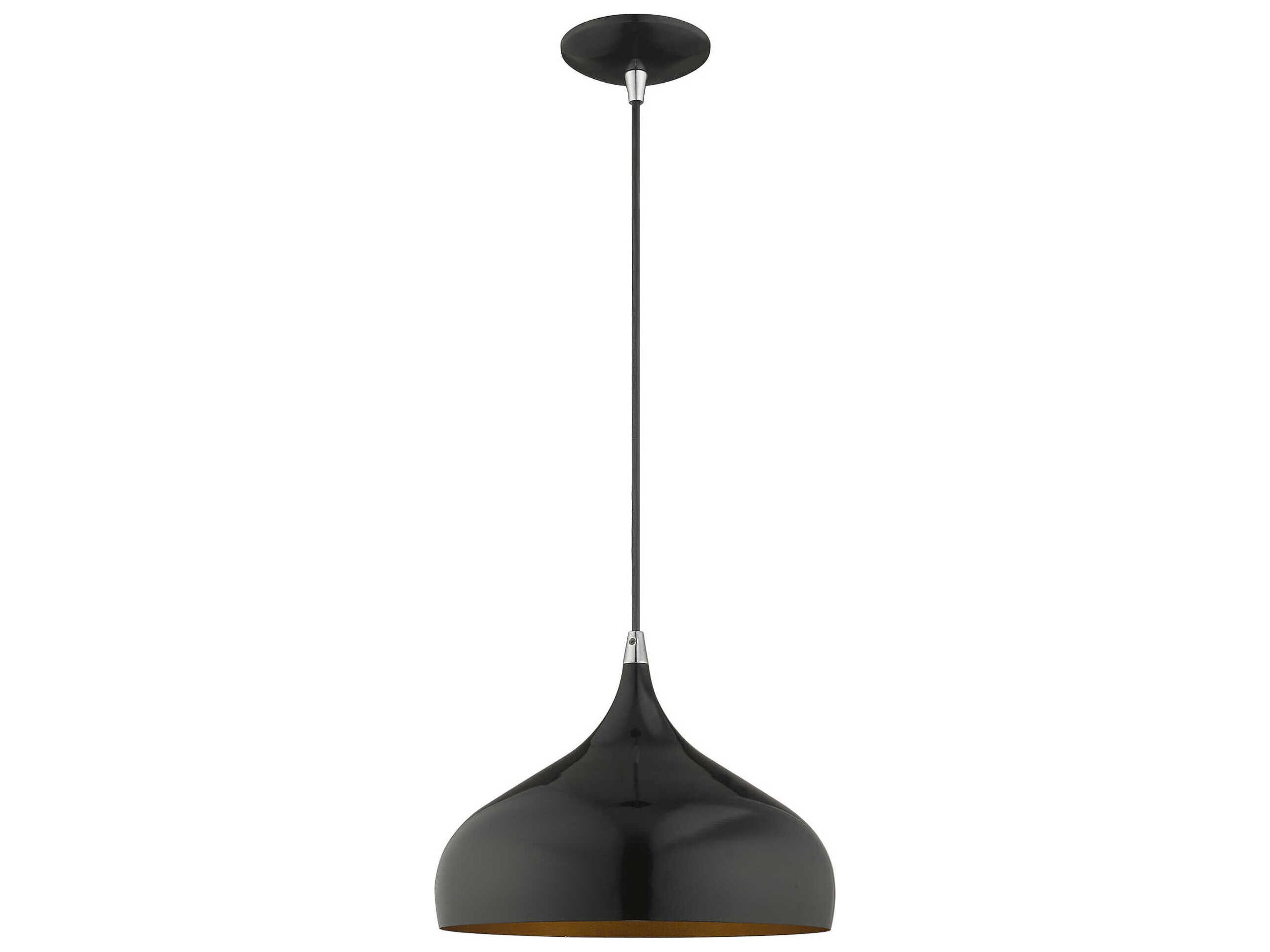 Livex Lighting 1-Light Shiny Black Gold Round Mini Pendant