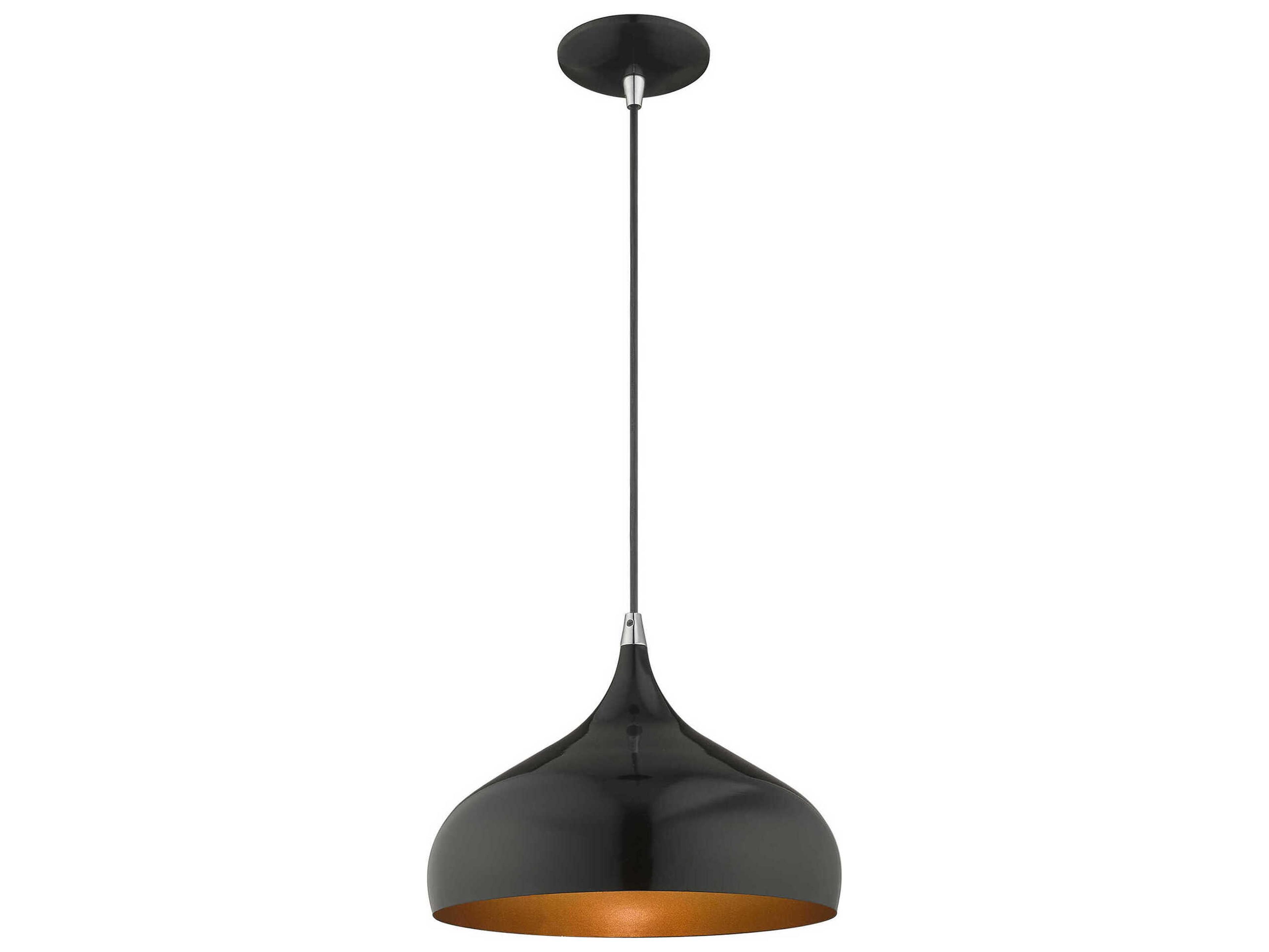 Livex Lighting 1-Light Shiny Black Gold Round Mini Pendant