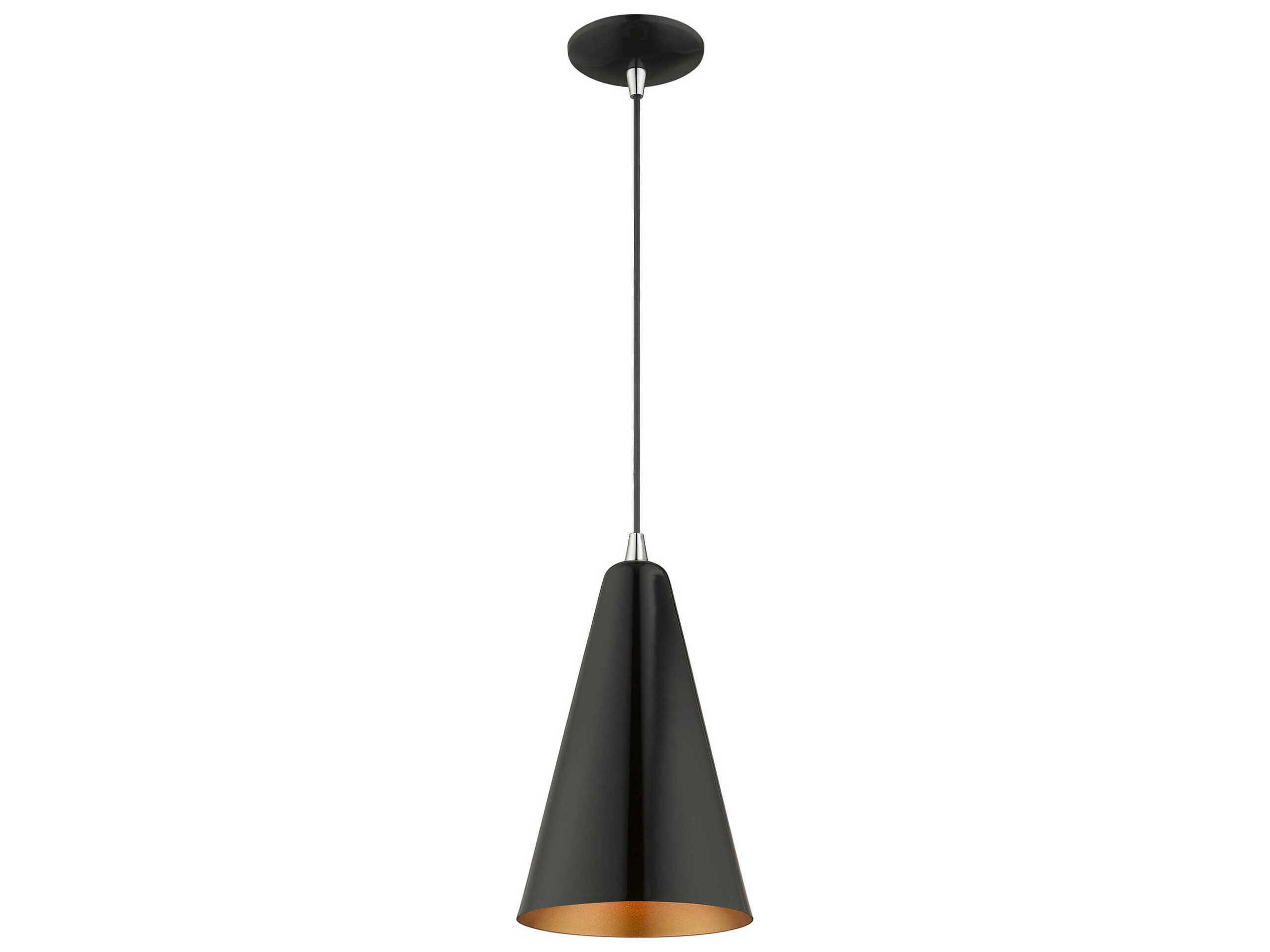 Livex Lighting 1-Light Shiny Black Gold Mini Pendant
