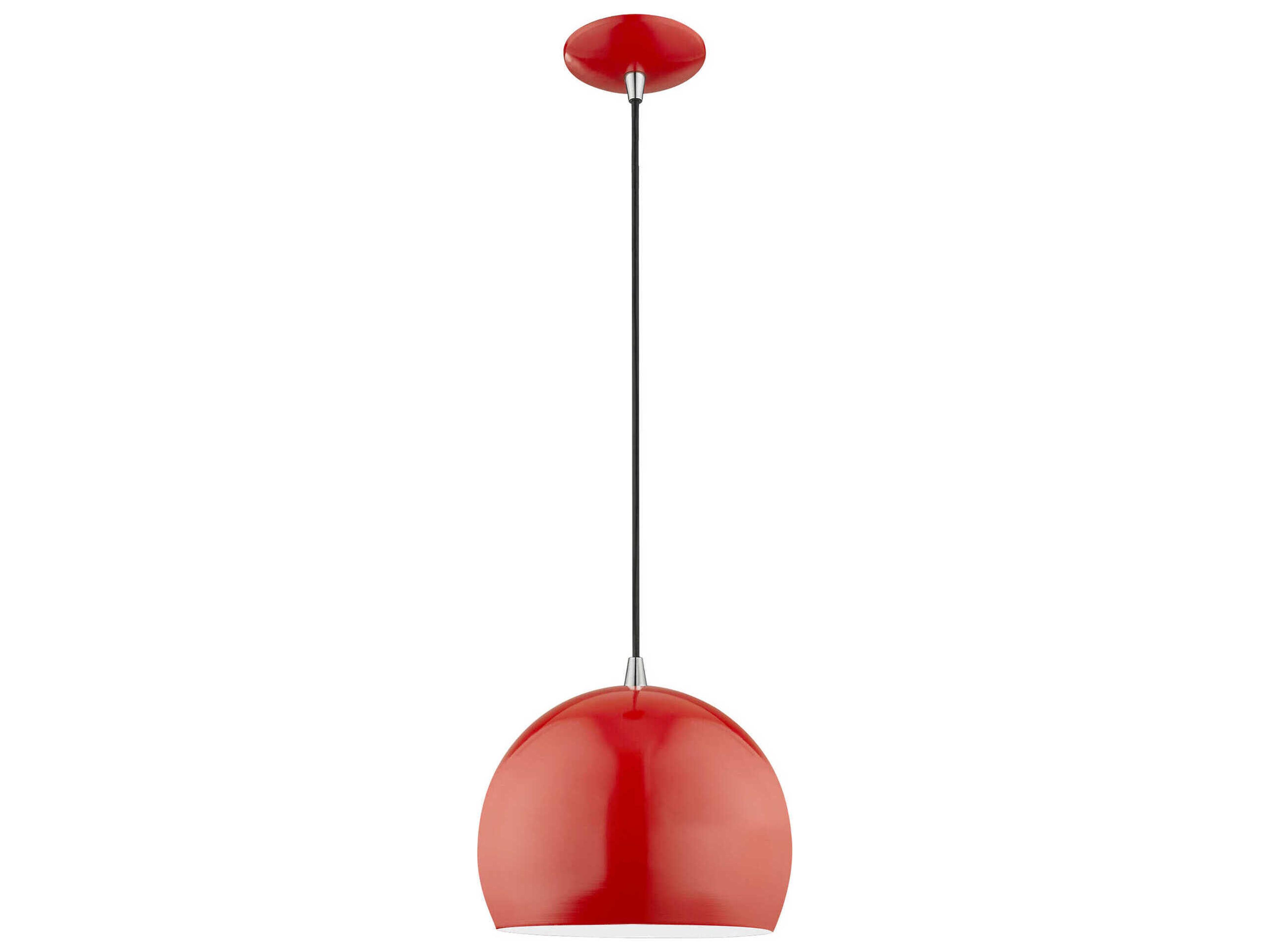 Livex Lighting 1-Light Shiny Red White Dome Mini Pendant