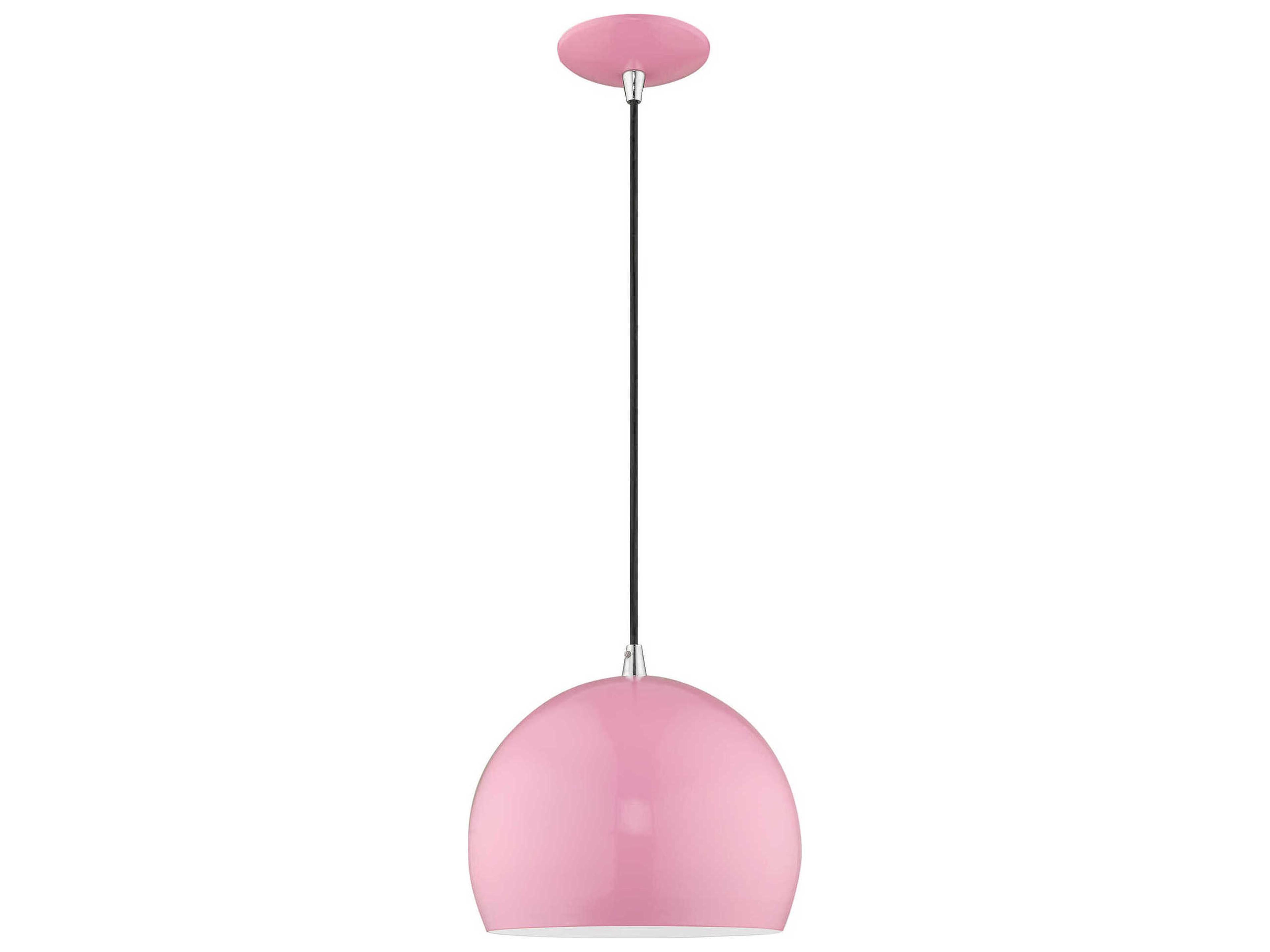 1-Light Shiny Pink White Dome Mini Pendant