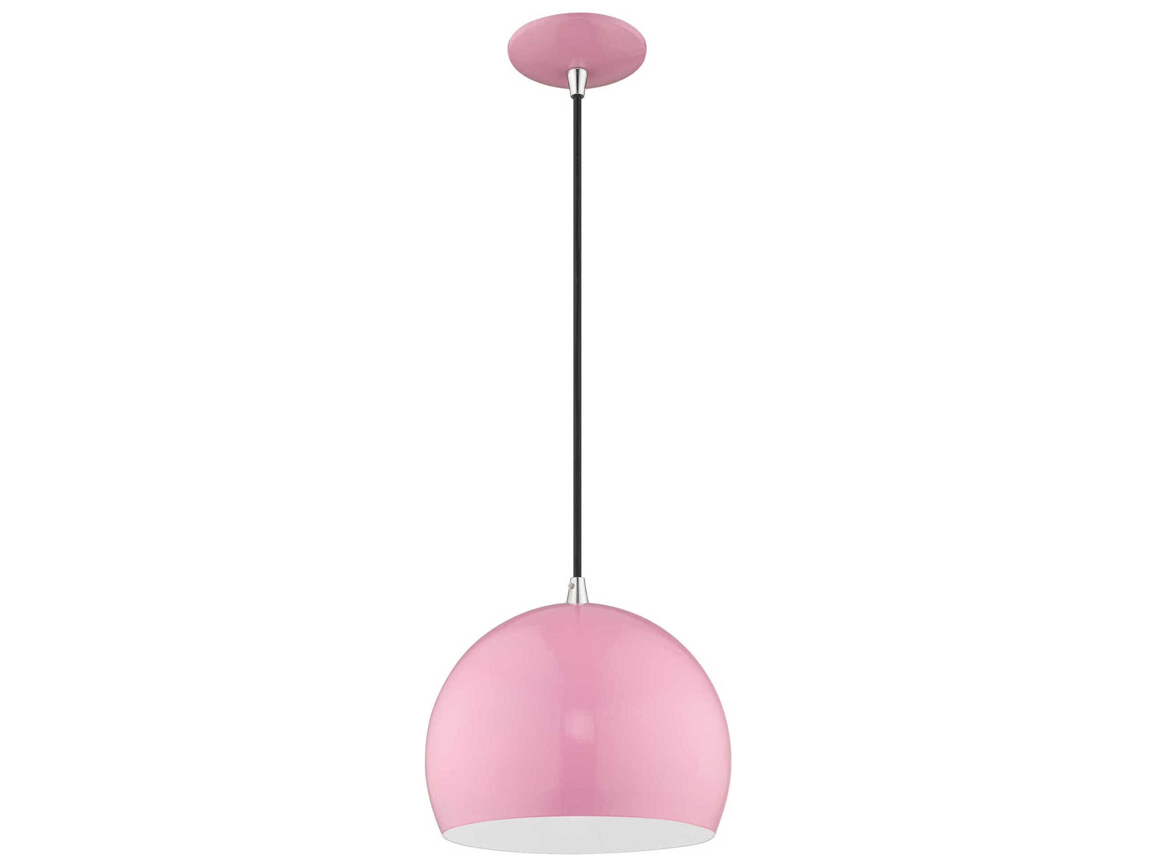 Livex Lighting 1-Light Shiny Pink White Dome Mini Pendant