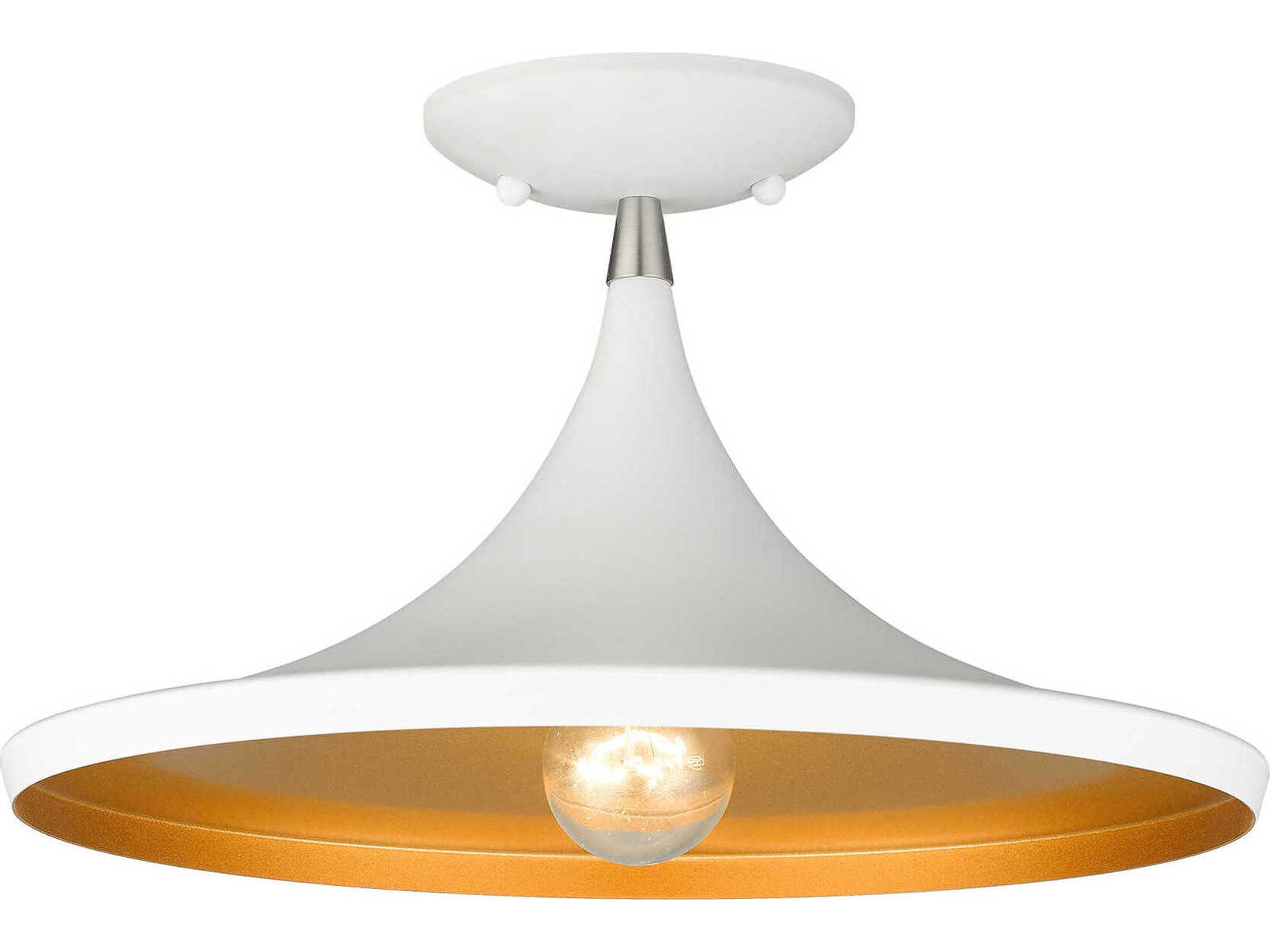 Waldorf 1-Light White Brushed Nickel Semi Flush Mount