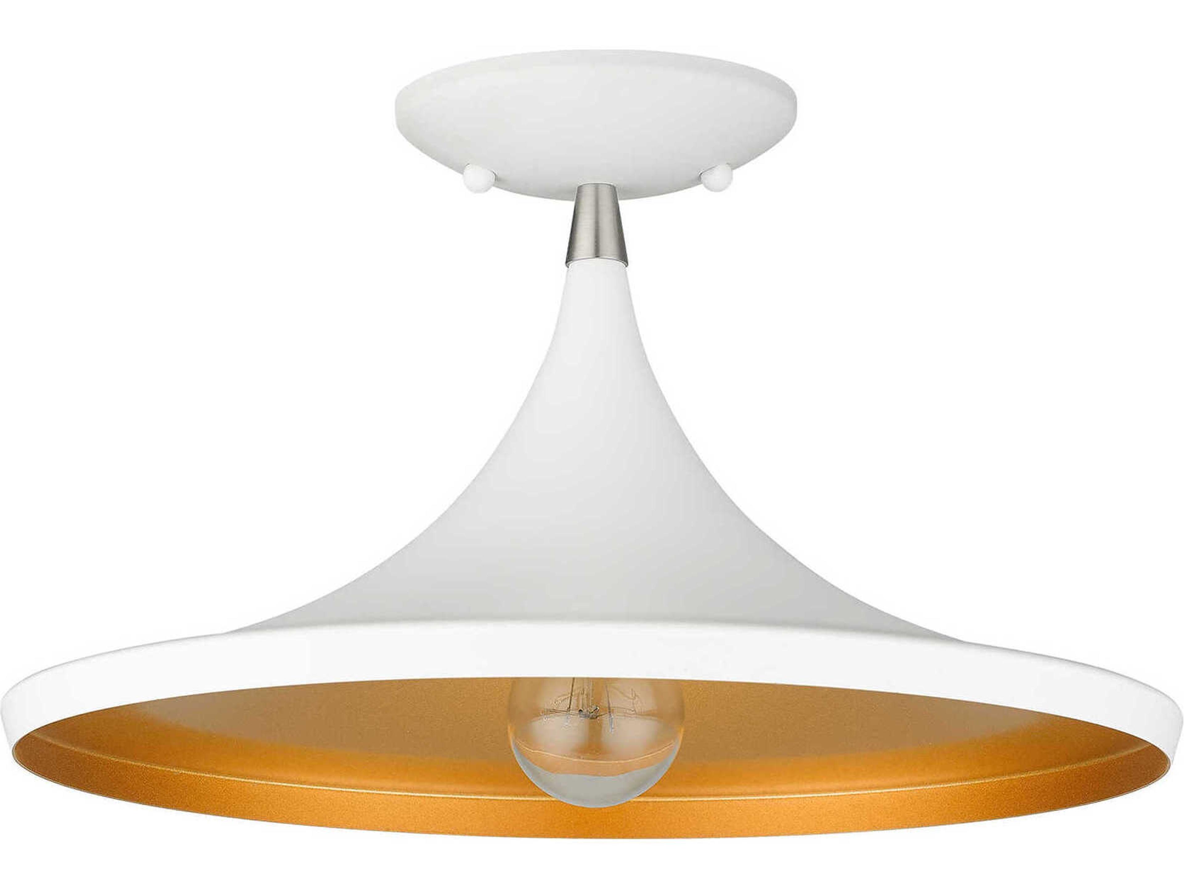 Livex Lighting Waldorf 1-Light White Brushed Nickel Semi Flush Mount