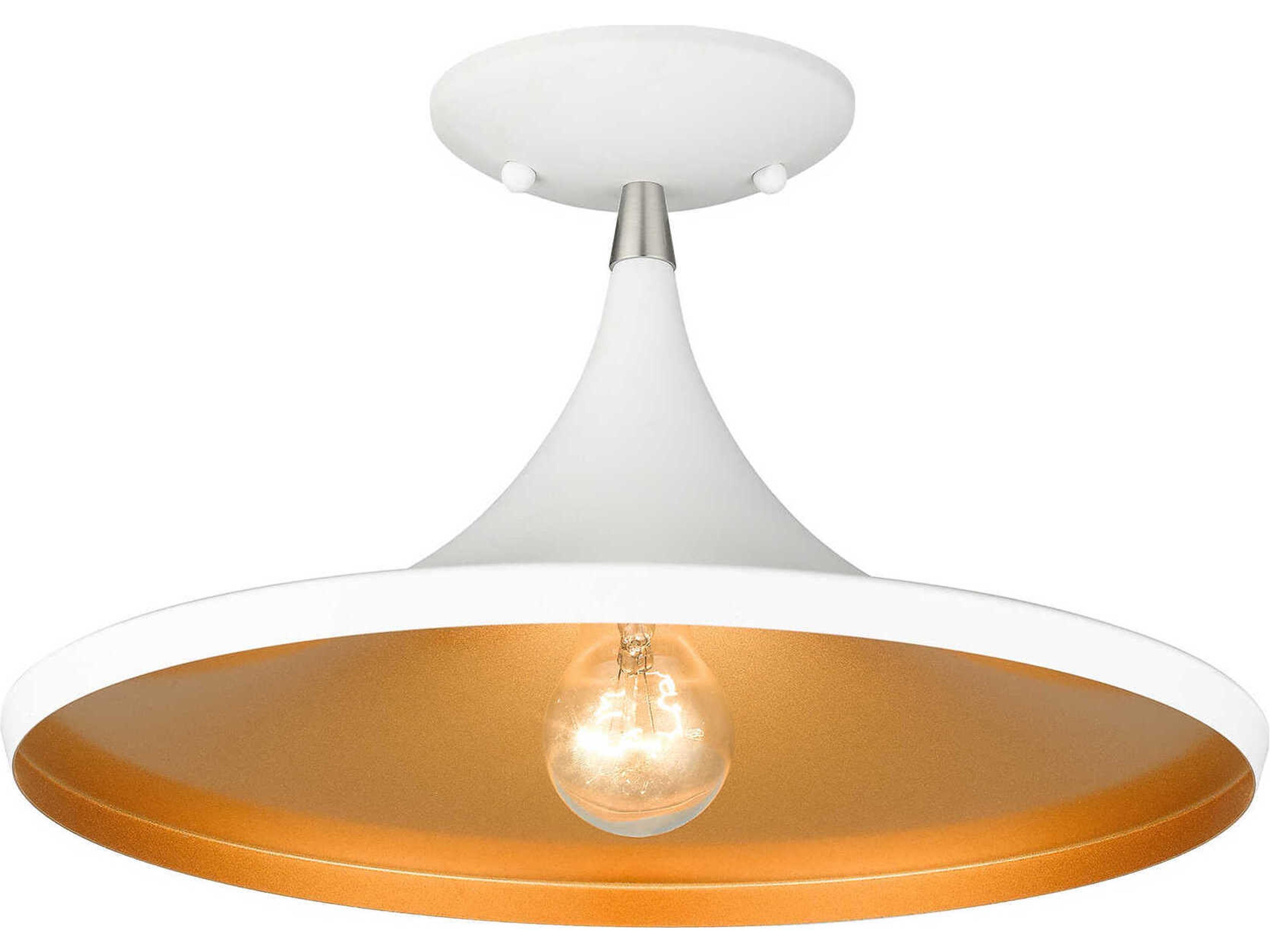 Livex Lighting Waldorf 1-Light White Brushed Nickel Semi Flush Mount