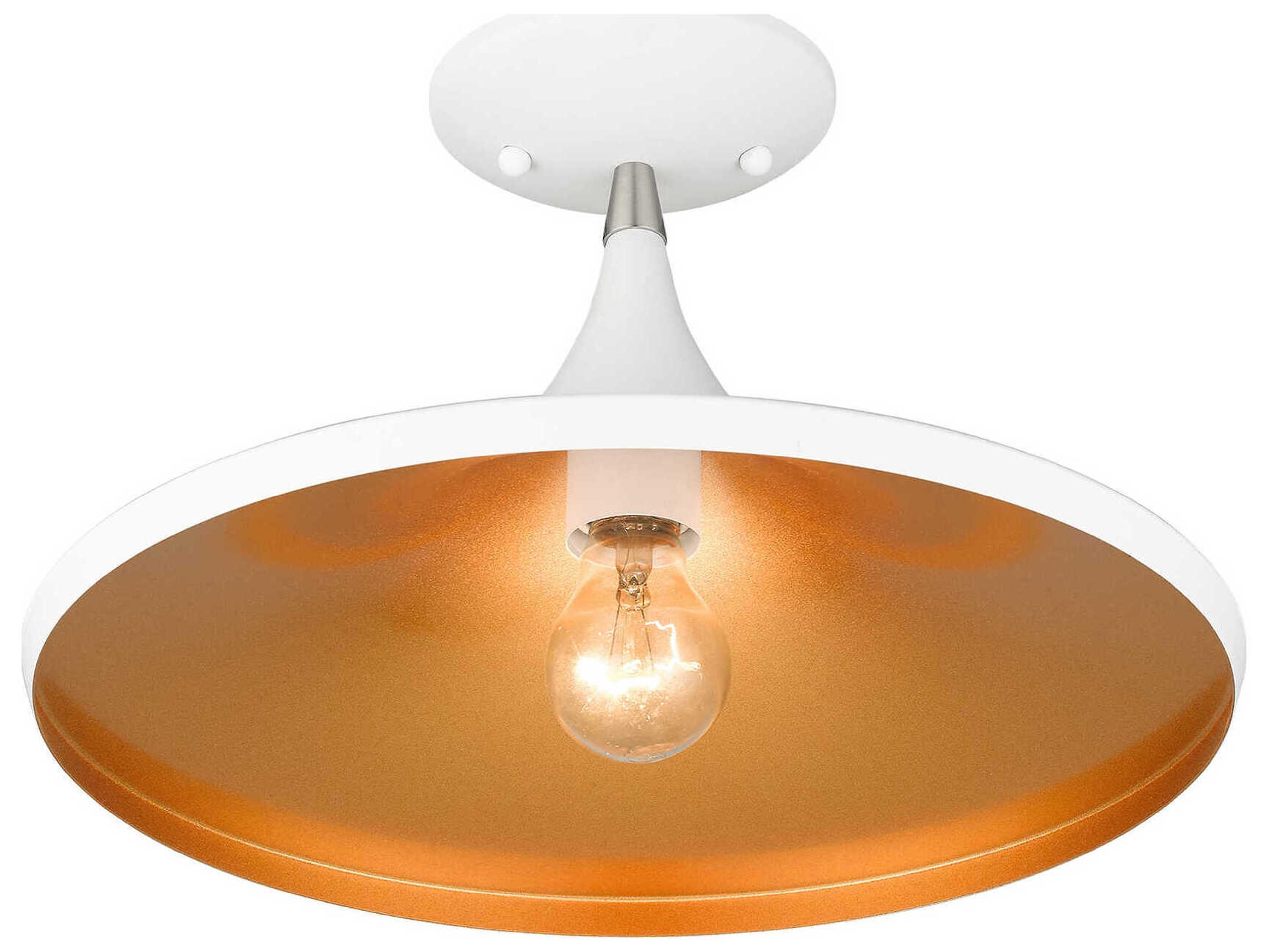 Livex Lighting Waldorf 1-Light White Brushed Nickel Semi Flush Mount