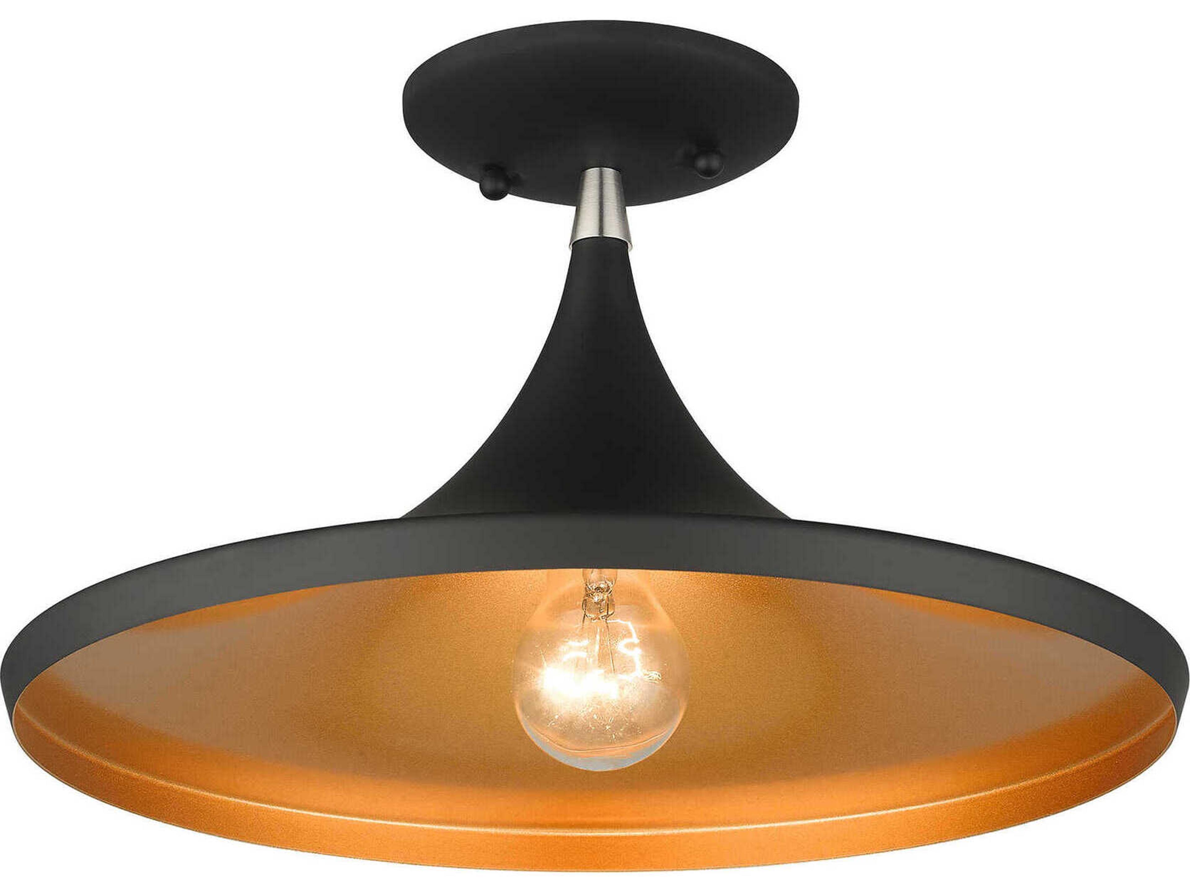 Livex Lighting Waldorf 1-Light Black Brushed Nickel Semi Flush Mount