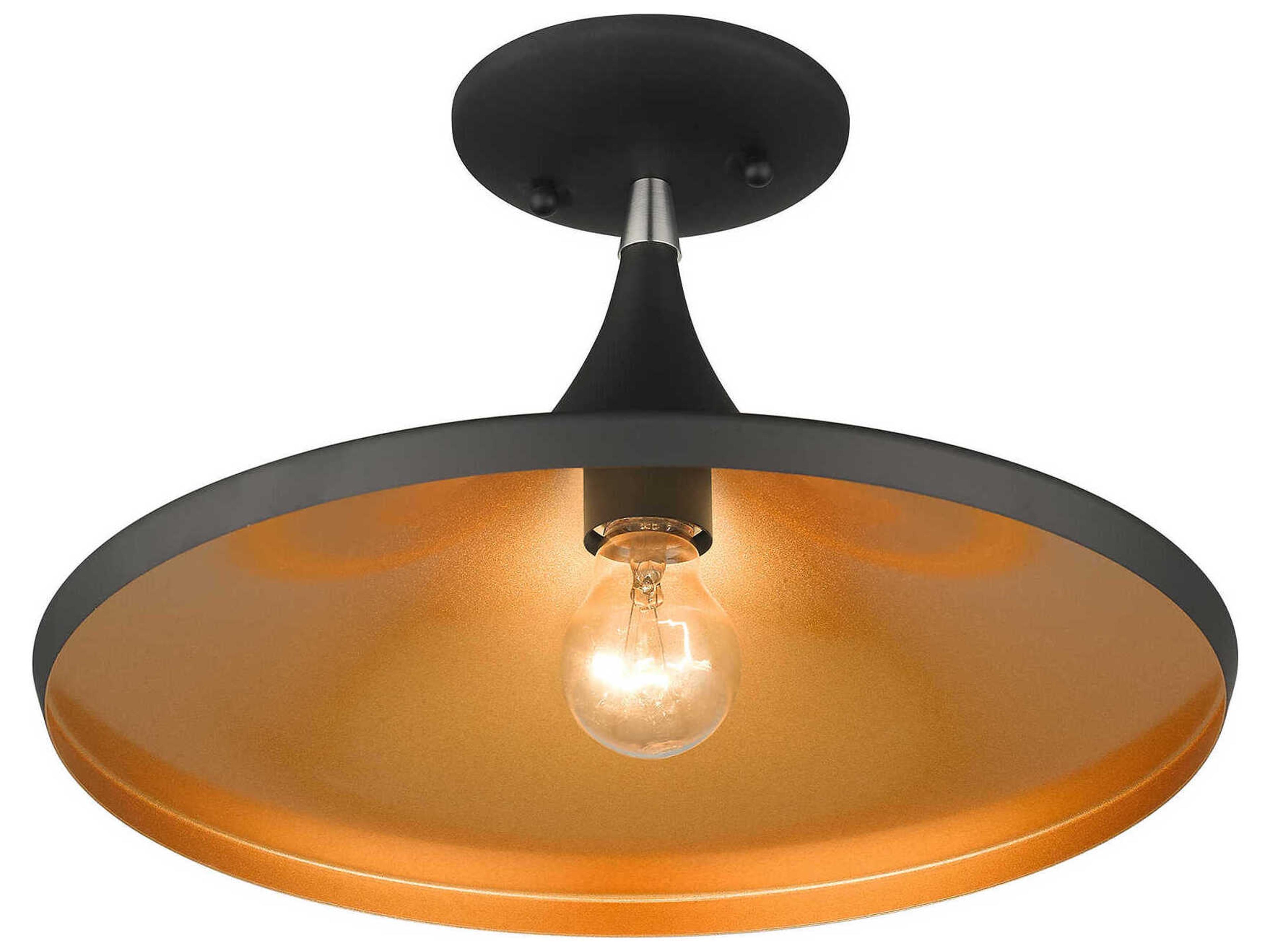 Livex Lighting Waldorf 1-Light Black Brushed Nickel Semi Flush Mount