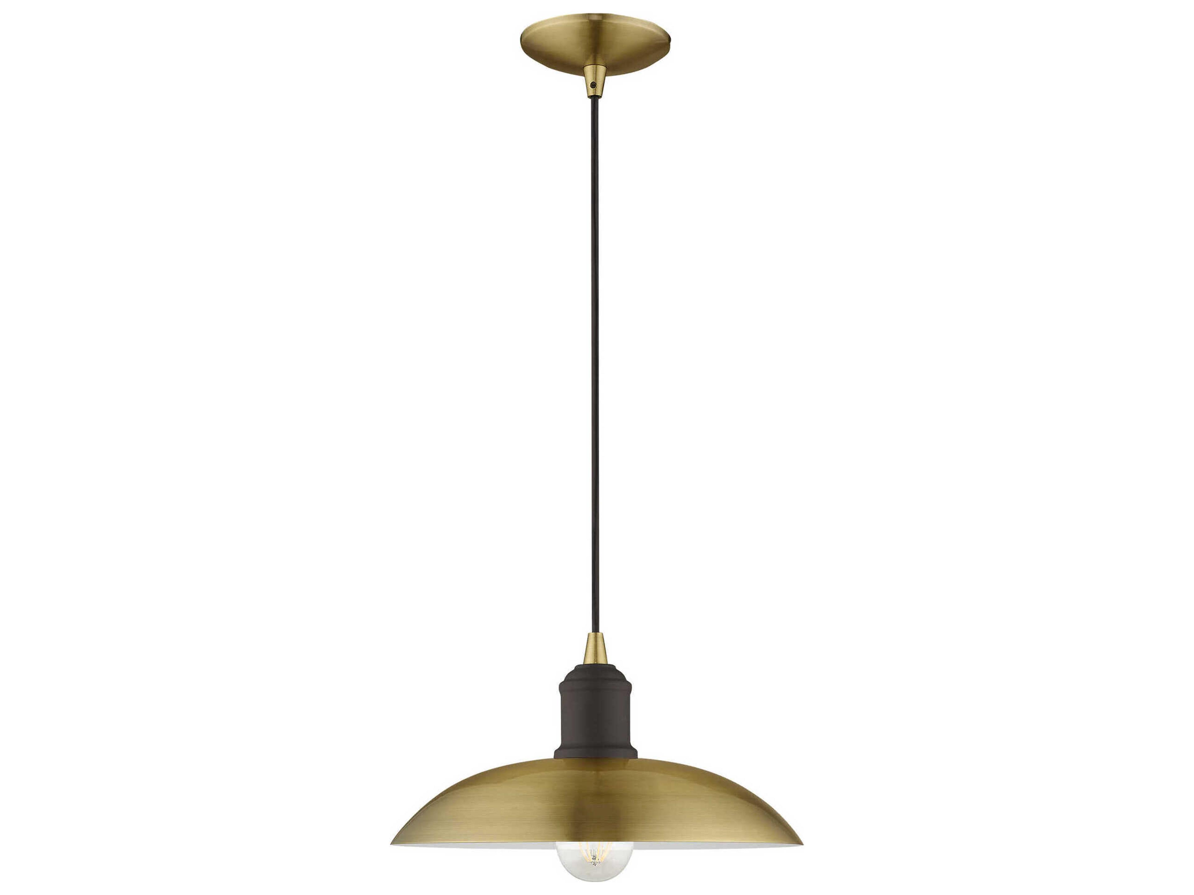 Livex Lighting 1-Light Antique Brass White Dome Pendant