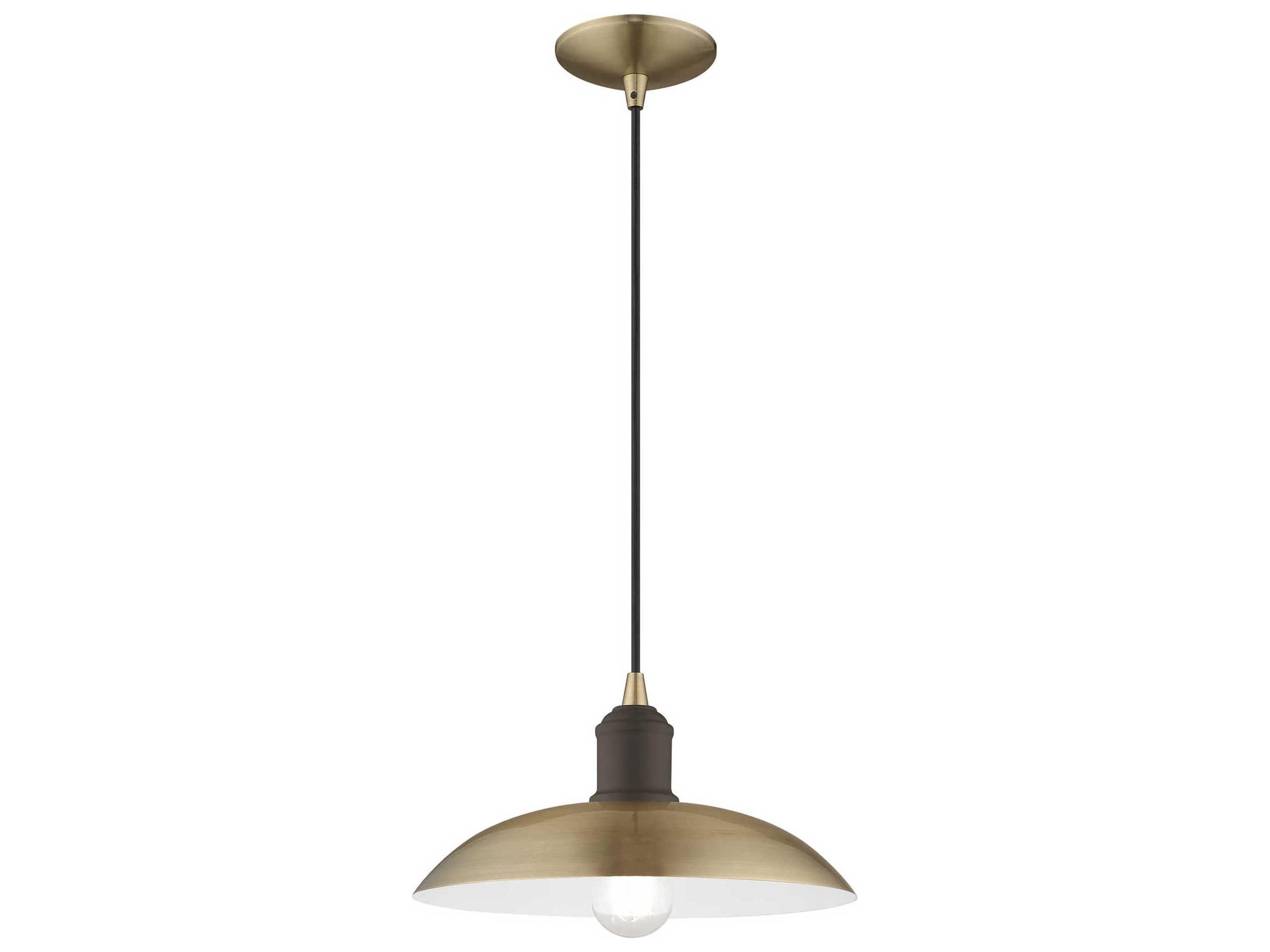 Livex Lighting 1-Light Antique Brass White Dome Pendant