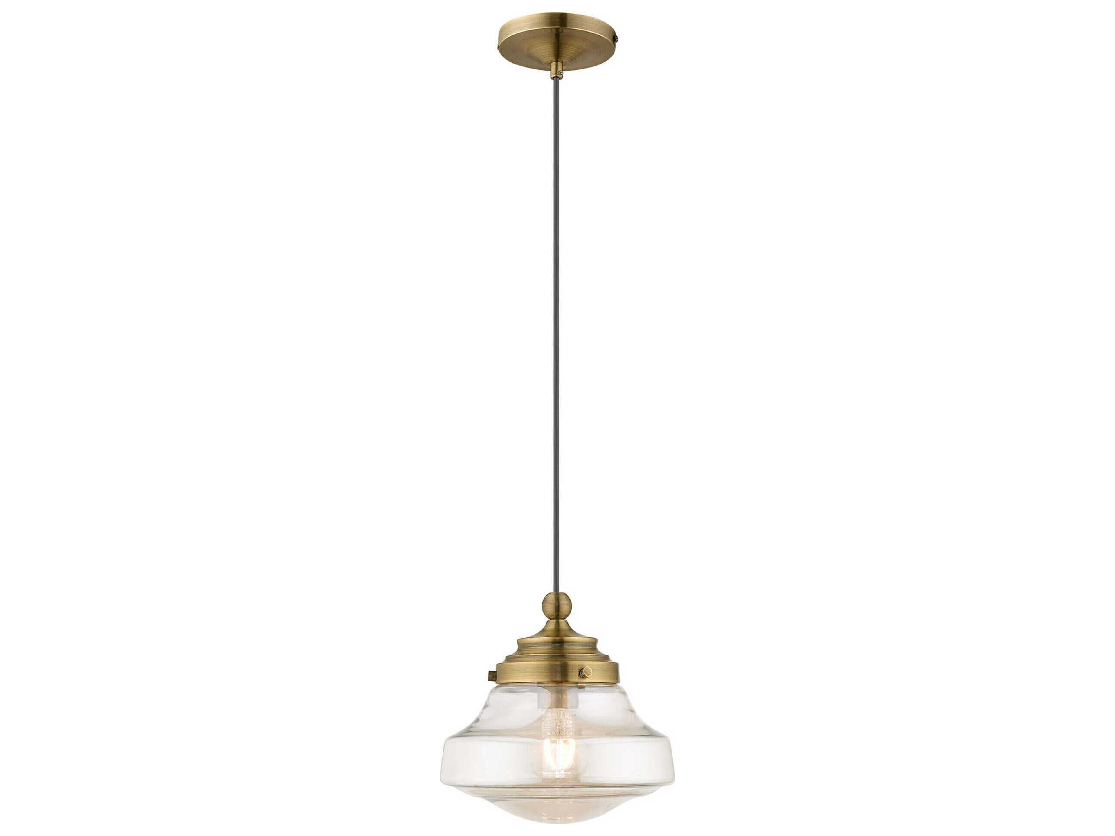 Art Glass 1-Light Antique Brass Clear Mini Pendant