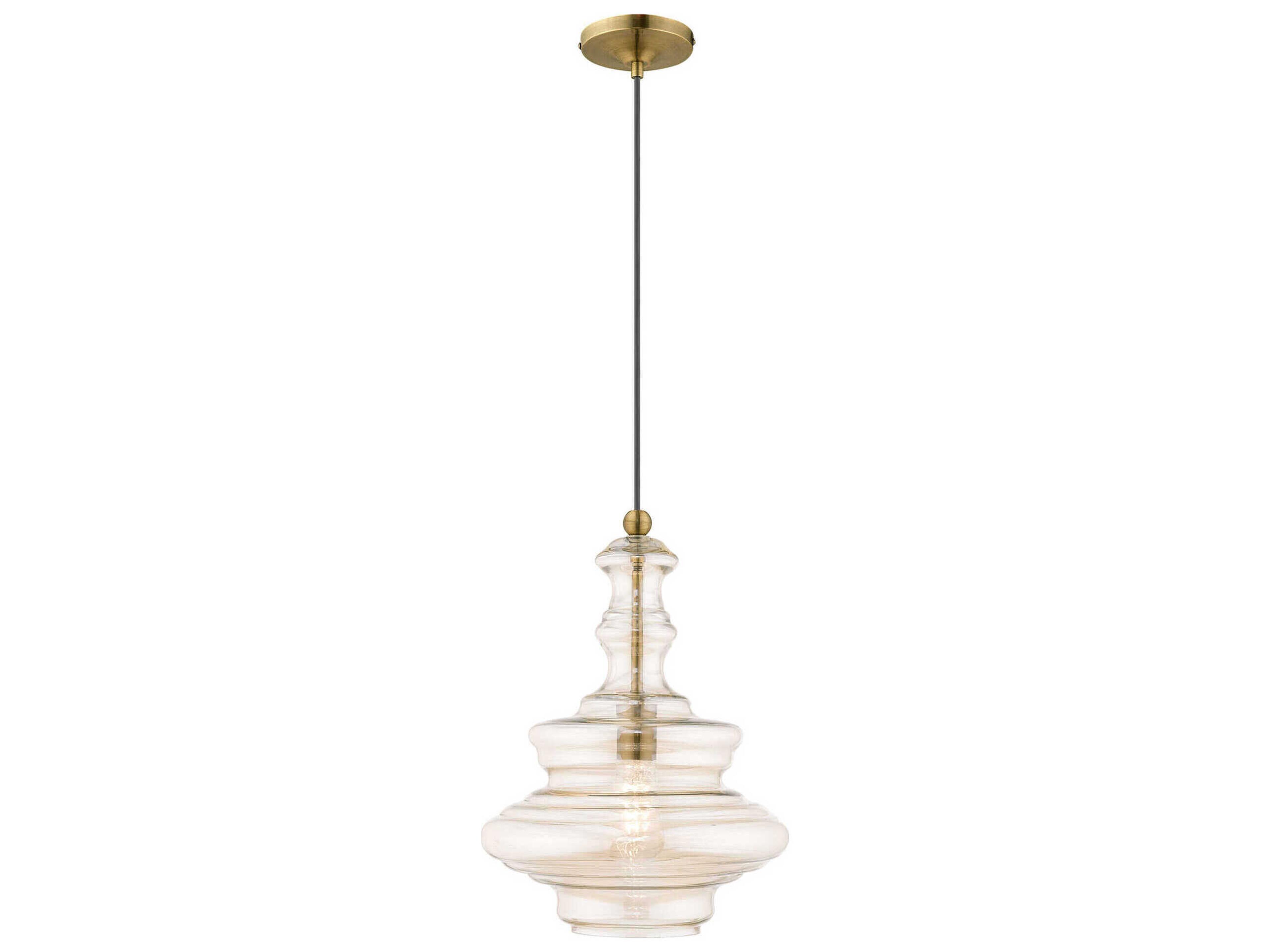 Art Glass 1-Light Antique Brass Pendant