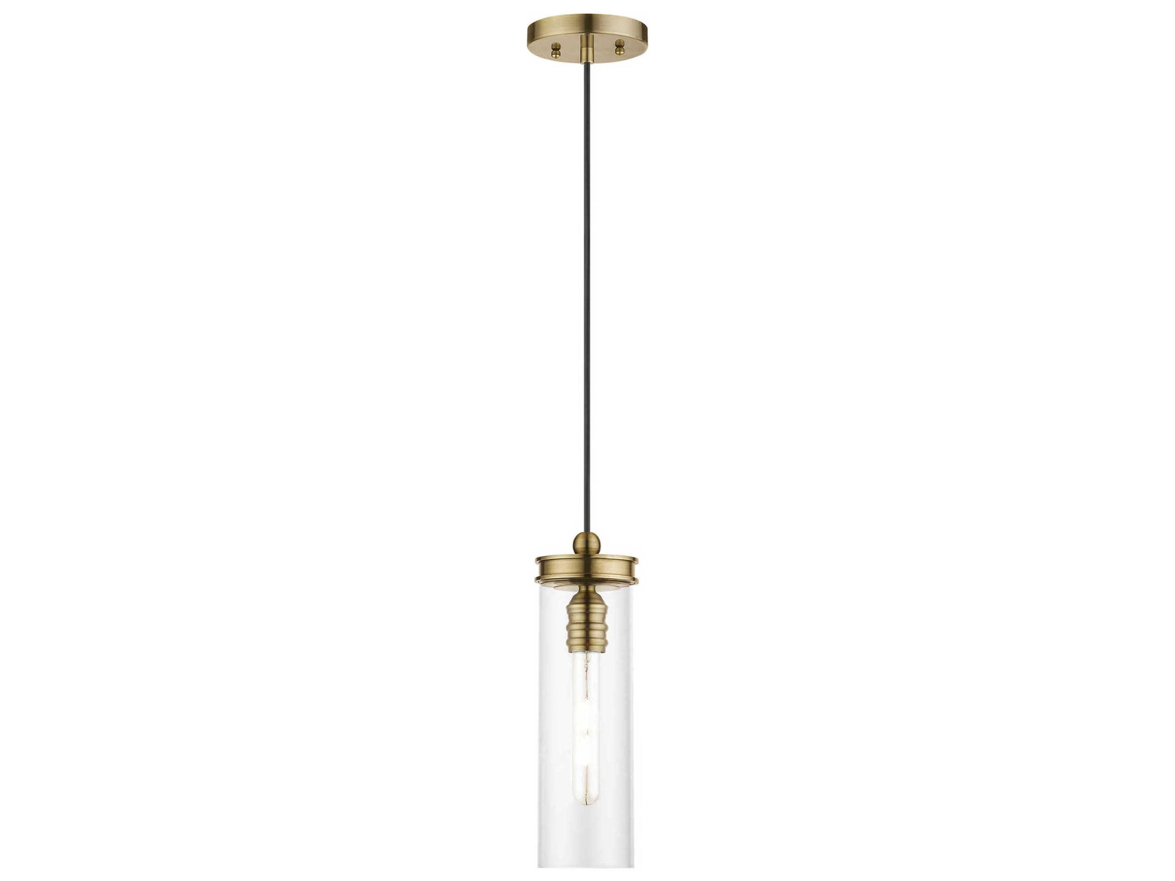 Devoe 1-Light Antique Brass Glass Cylinder Mini Pendant