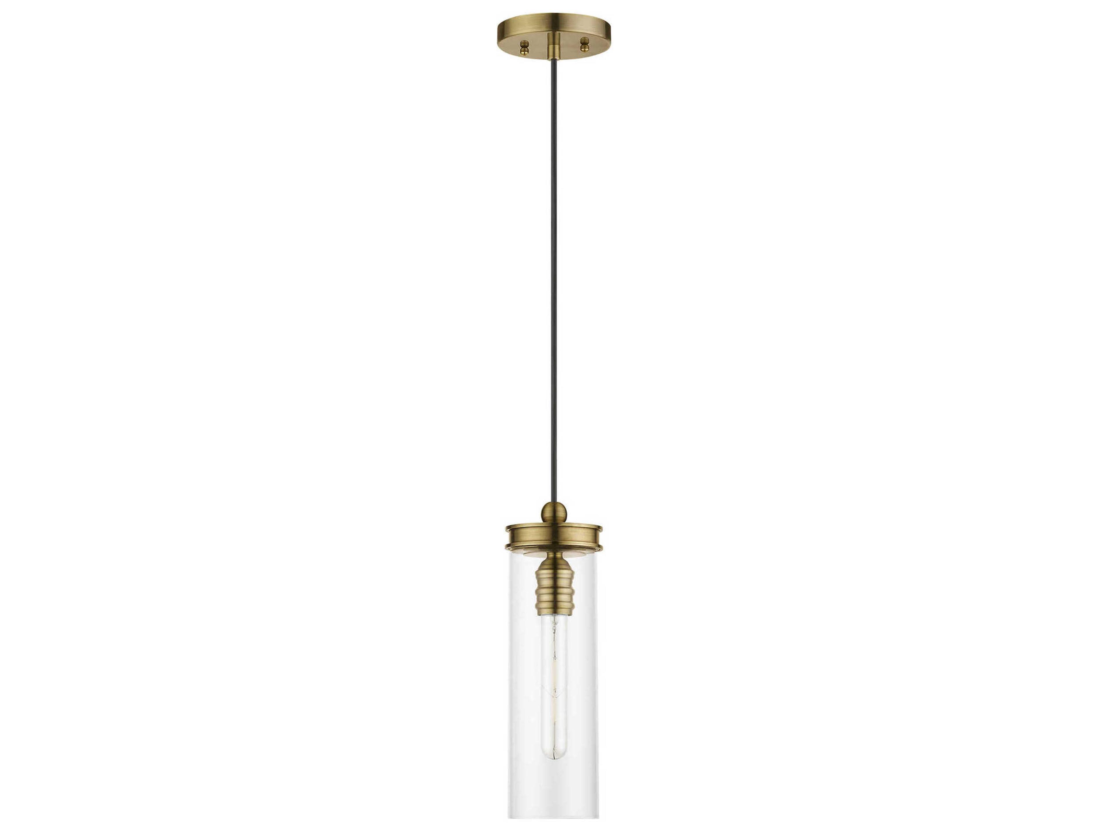 Livex Lighting Devoe 1-Light Antique Brass Glass Cylinder Mini Pendant