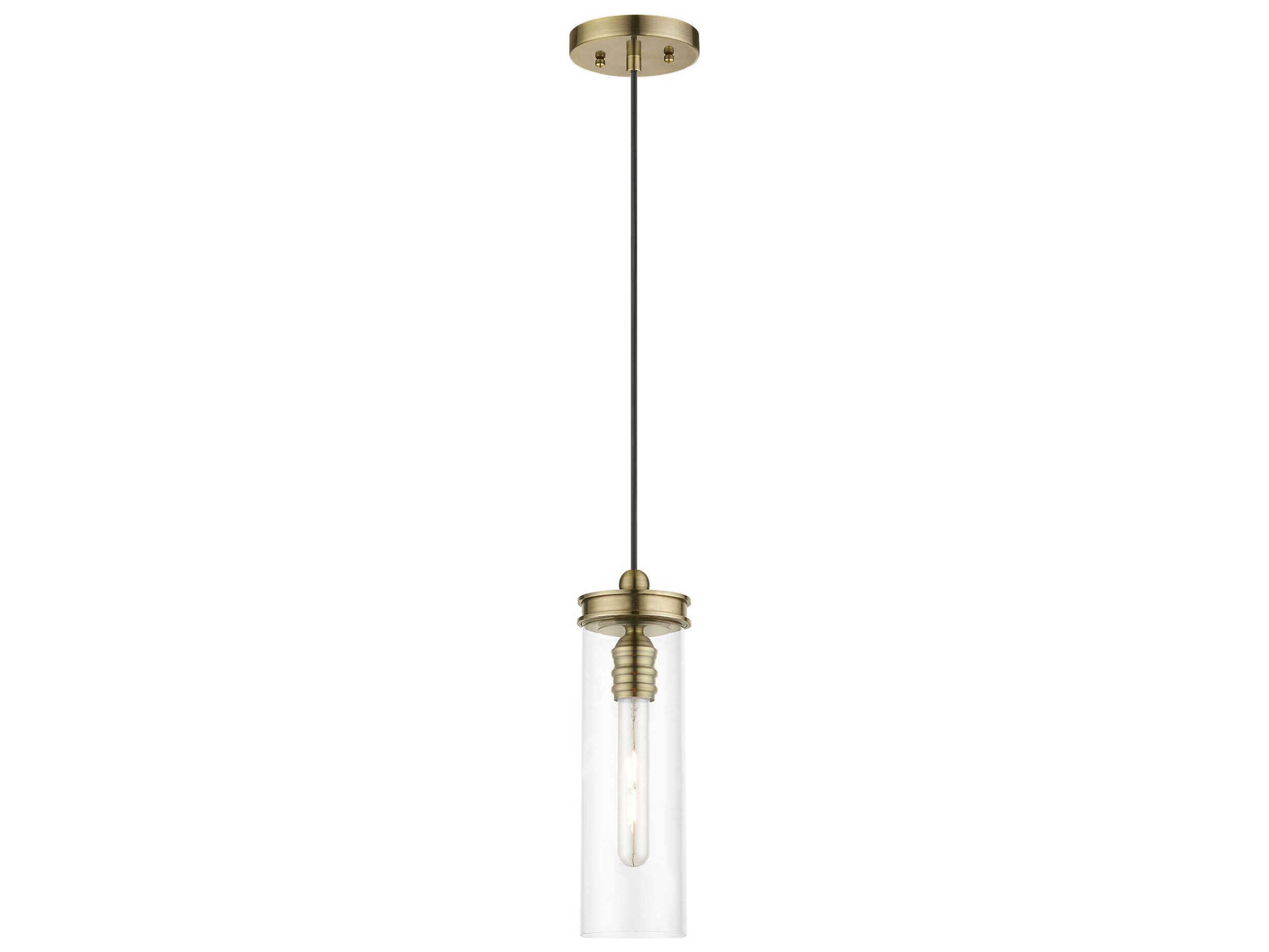 Livex Lighting Devoe 1-Light Antique Brass Glass Cylinder Mini Pendant