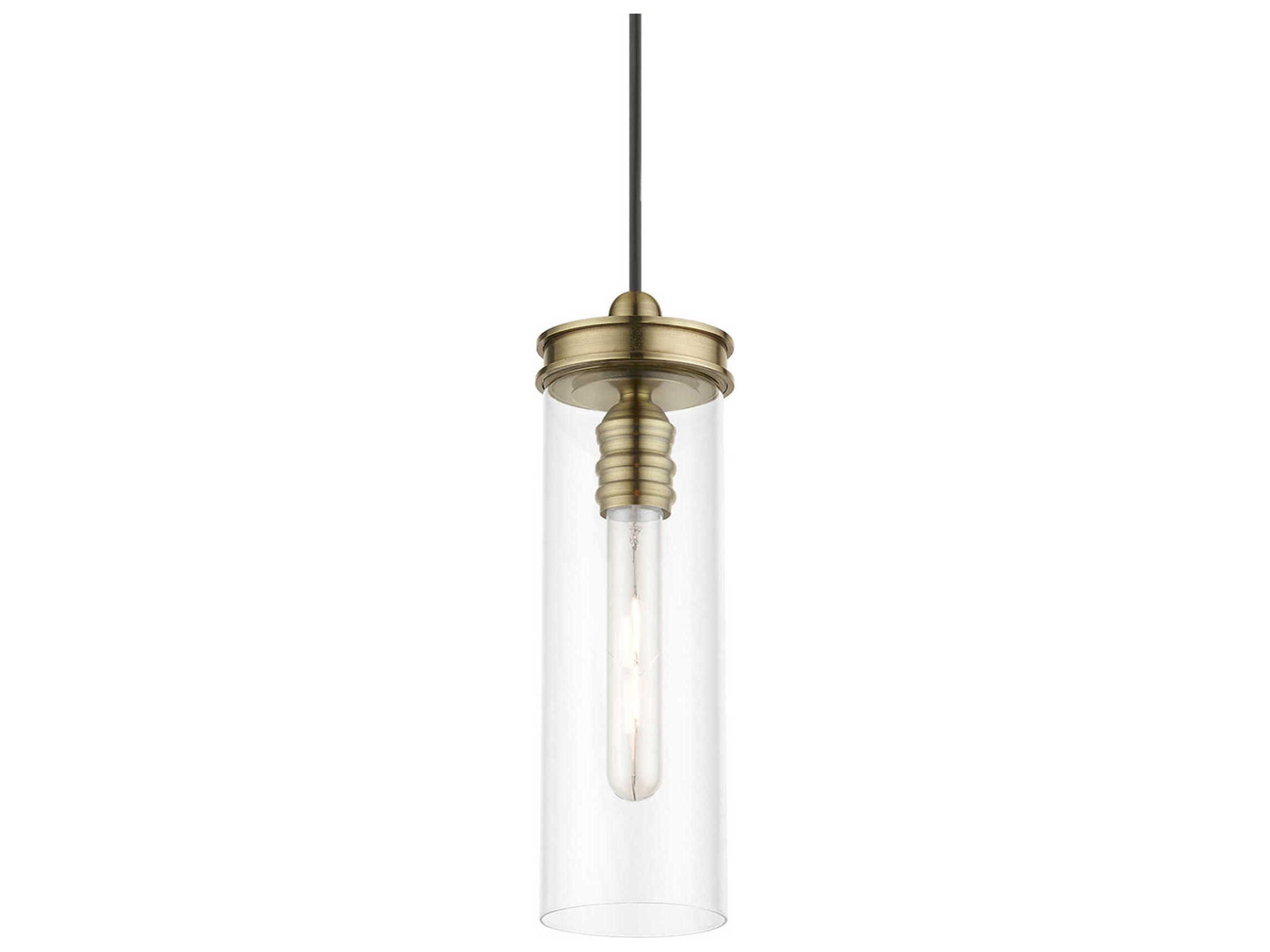 Livex Lighting Devoe 1-Light Antique Brass Glass Cylinder Mini Pendant