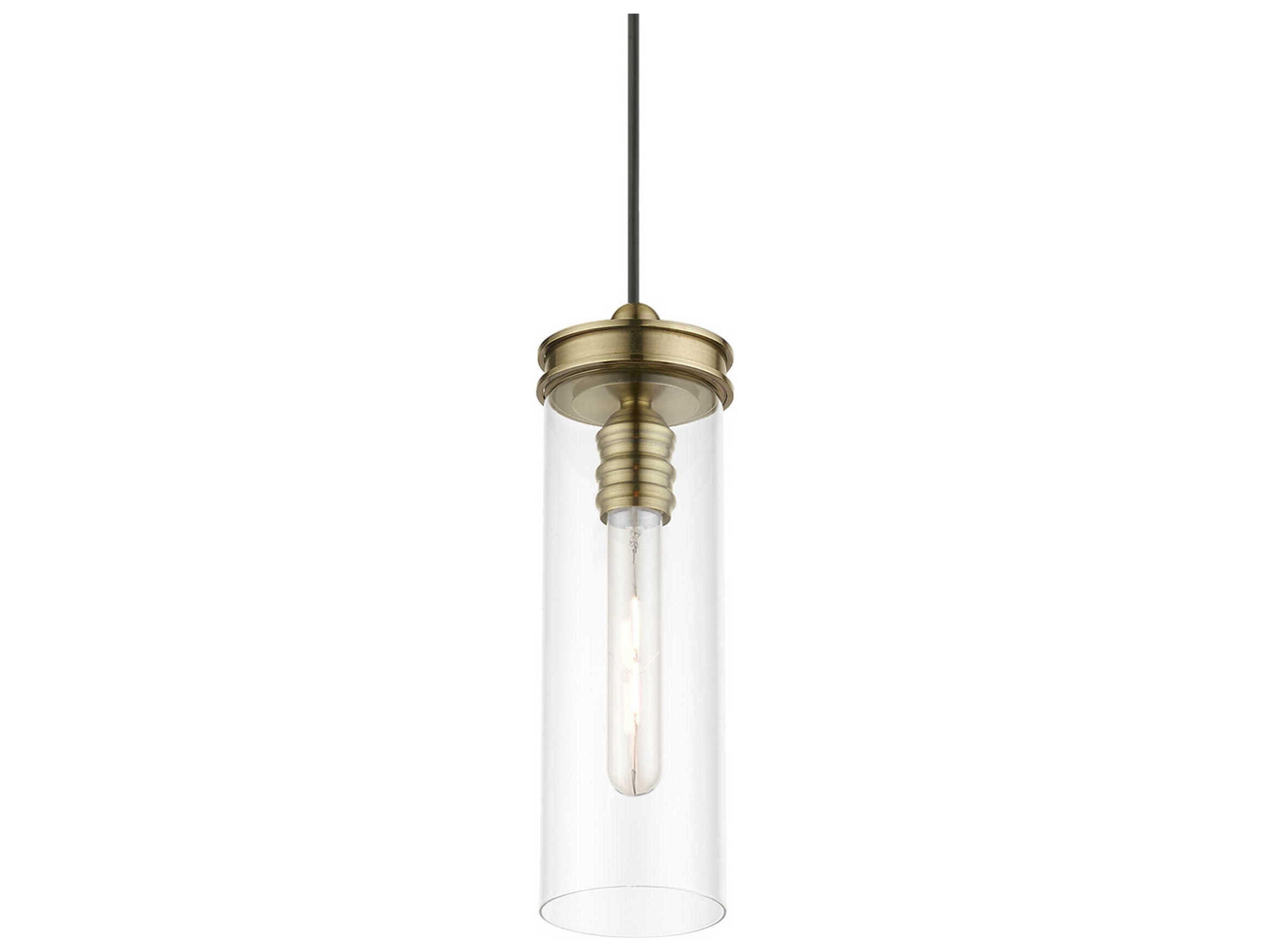 Livex Lighting Devoe 1-Light Antique Brass Glass Cylinder Mini Pendant
