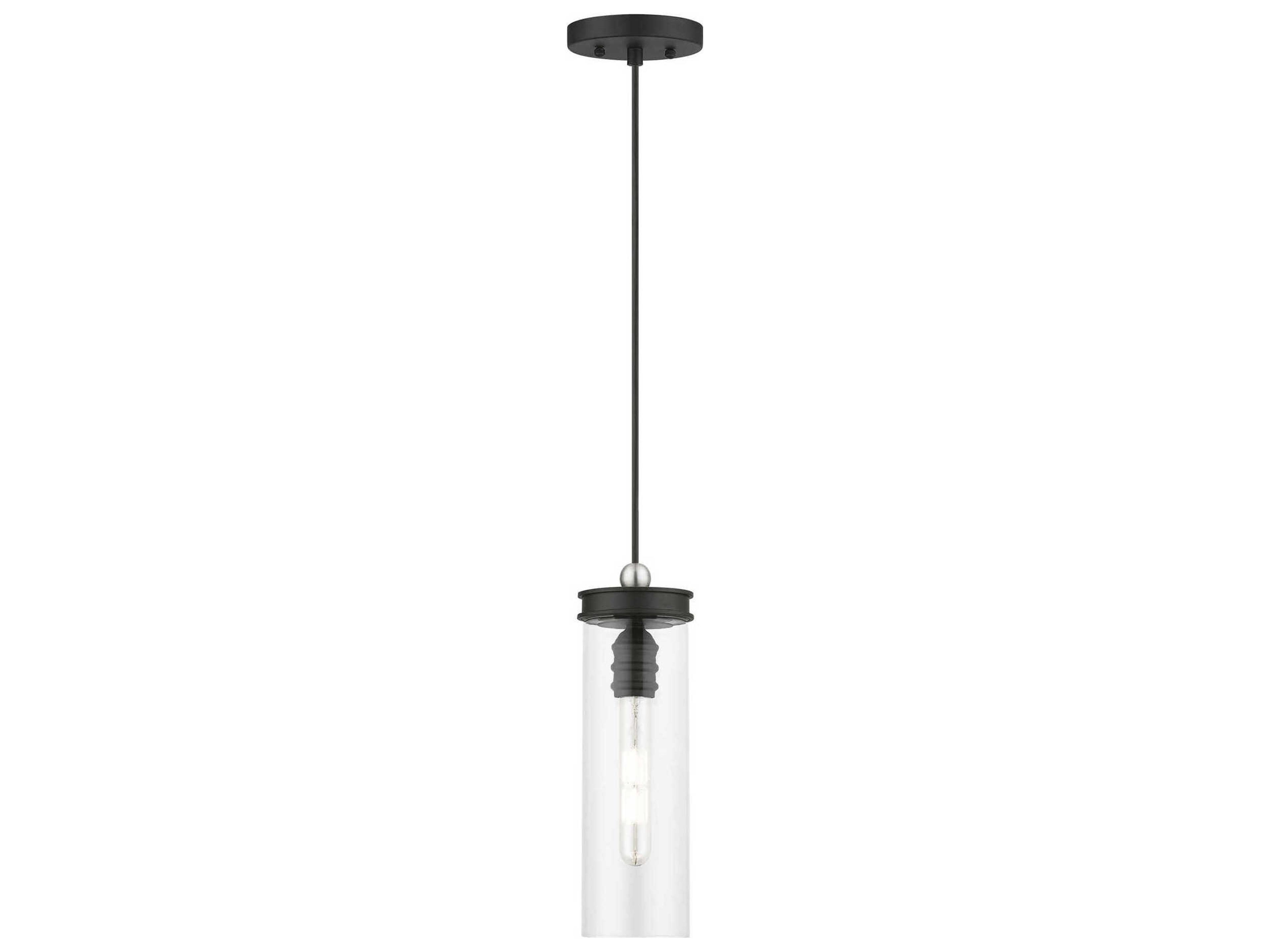 Devoe 1-Light Black Brushed Nickel Glass Cylinder Mini Pendant