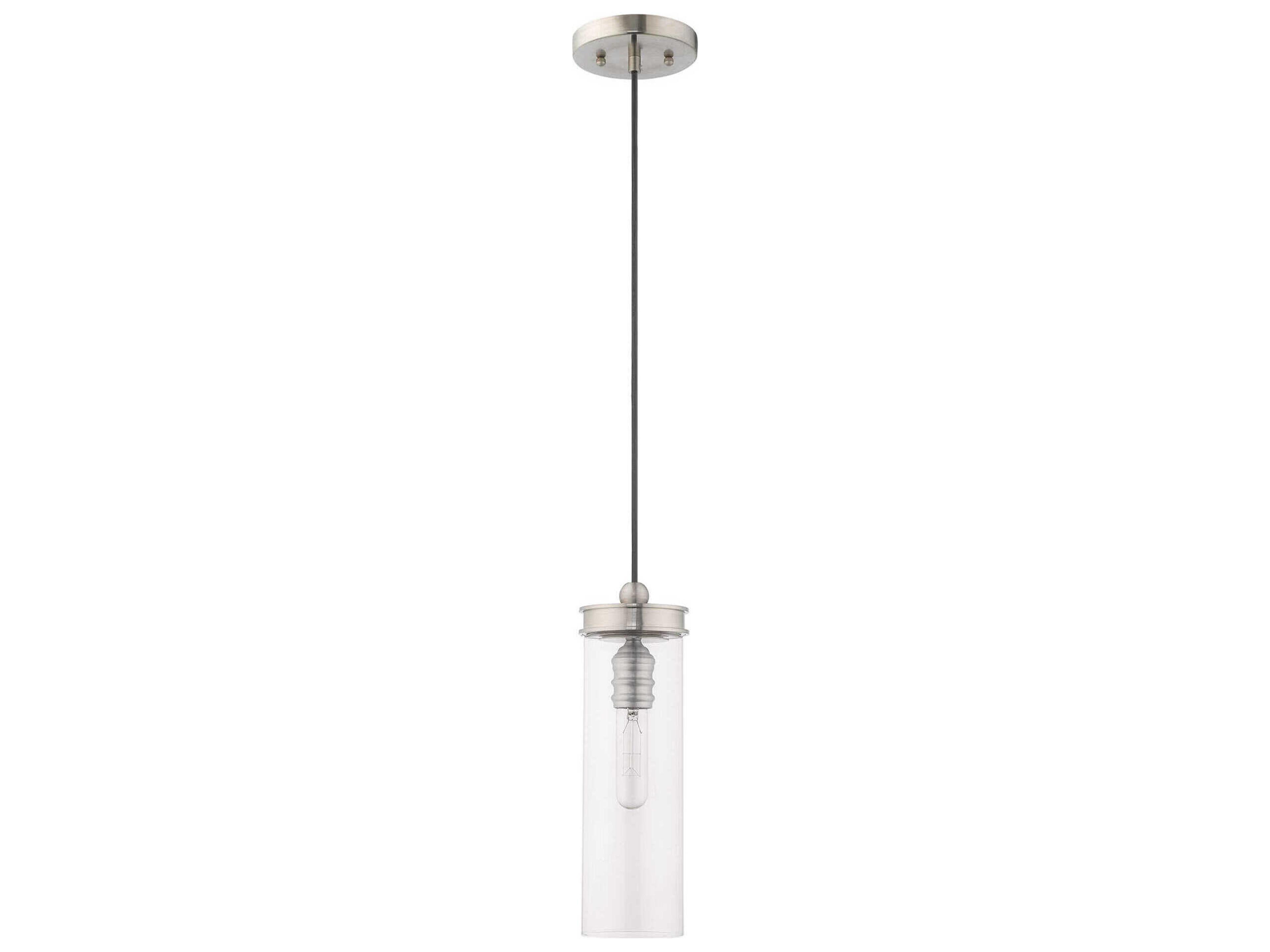 Livex Lighting Art Glass 1-Light Brushed Nickel Clear Cylinder Mini Pendant