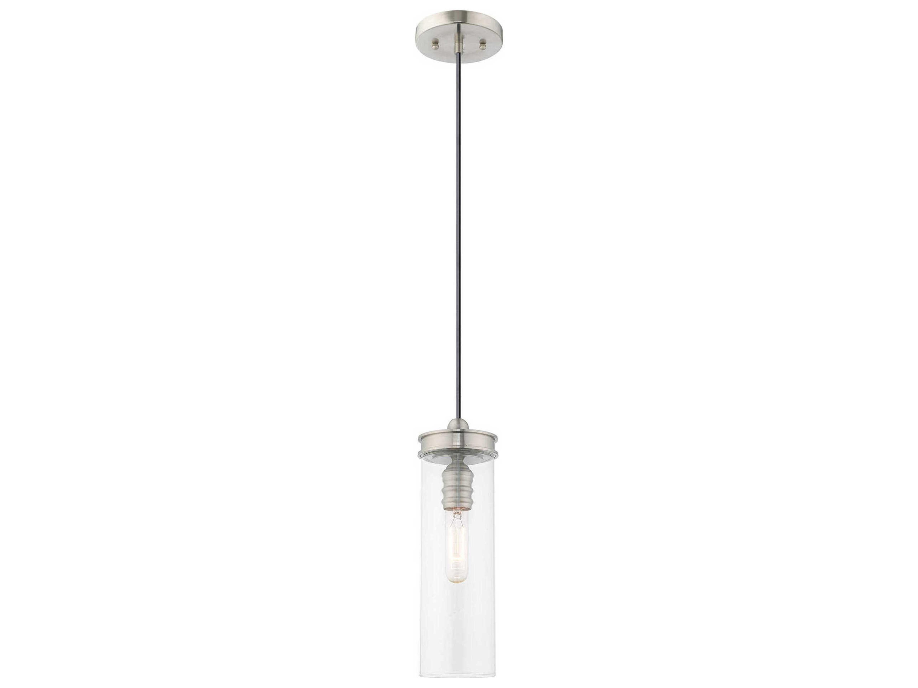 Livex Lighting Art Glass 1-Light Brushed Nickel Clear Cylinder Mini Pendant