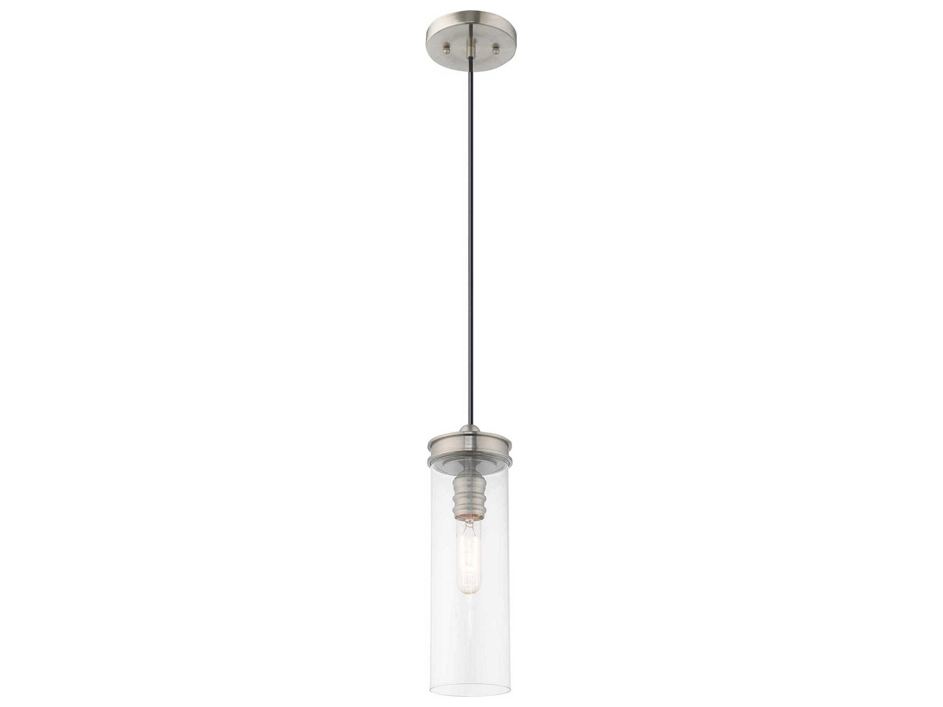 Livex Lighting Art Glass 1-Light Brushed Nickel Clear Cylinder Mini Pendant