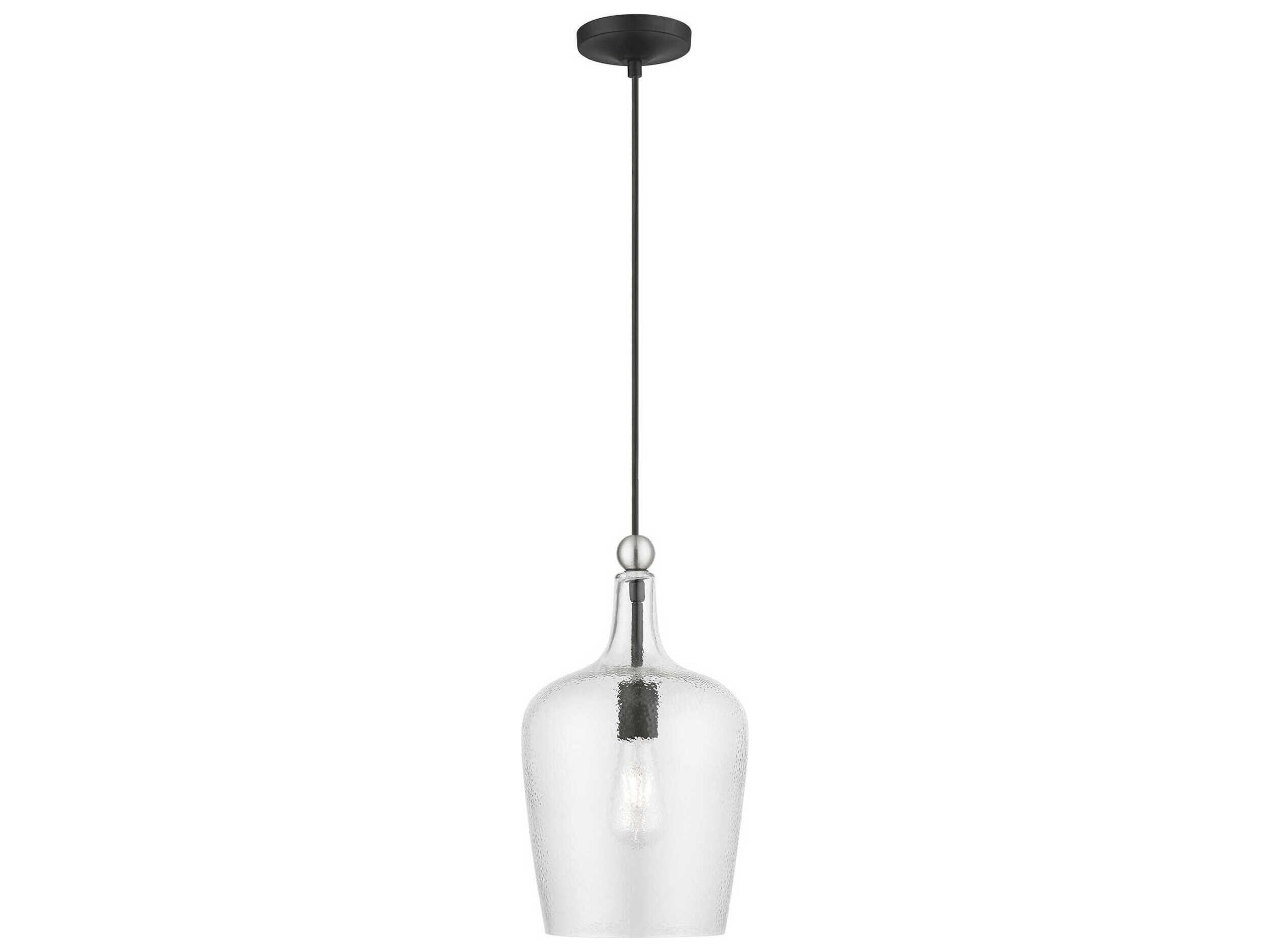 Avery 1-Light Black Brushed Nickel Glass Bell Mini Pendant
