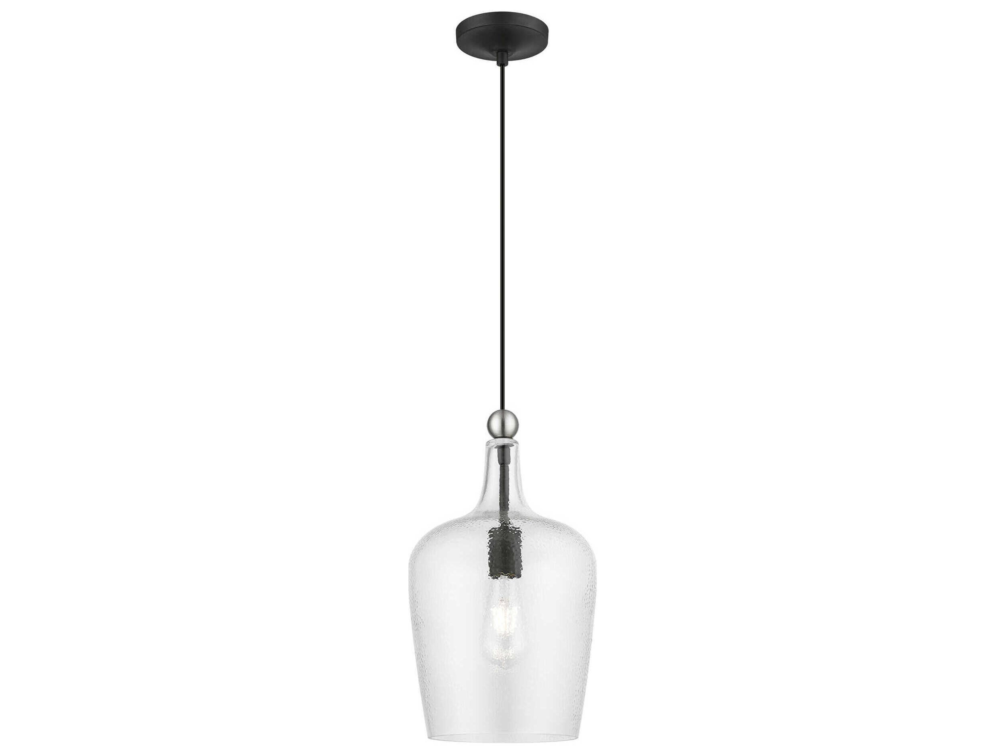 Livex Lighting Avery 1-Light Black Brushed Nickel Glass Bell Mini Pendant