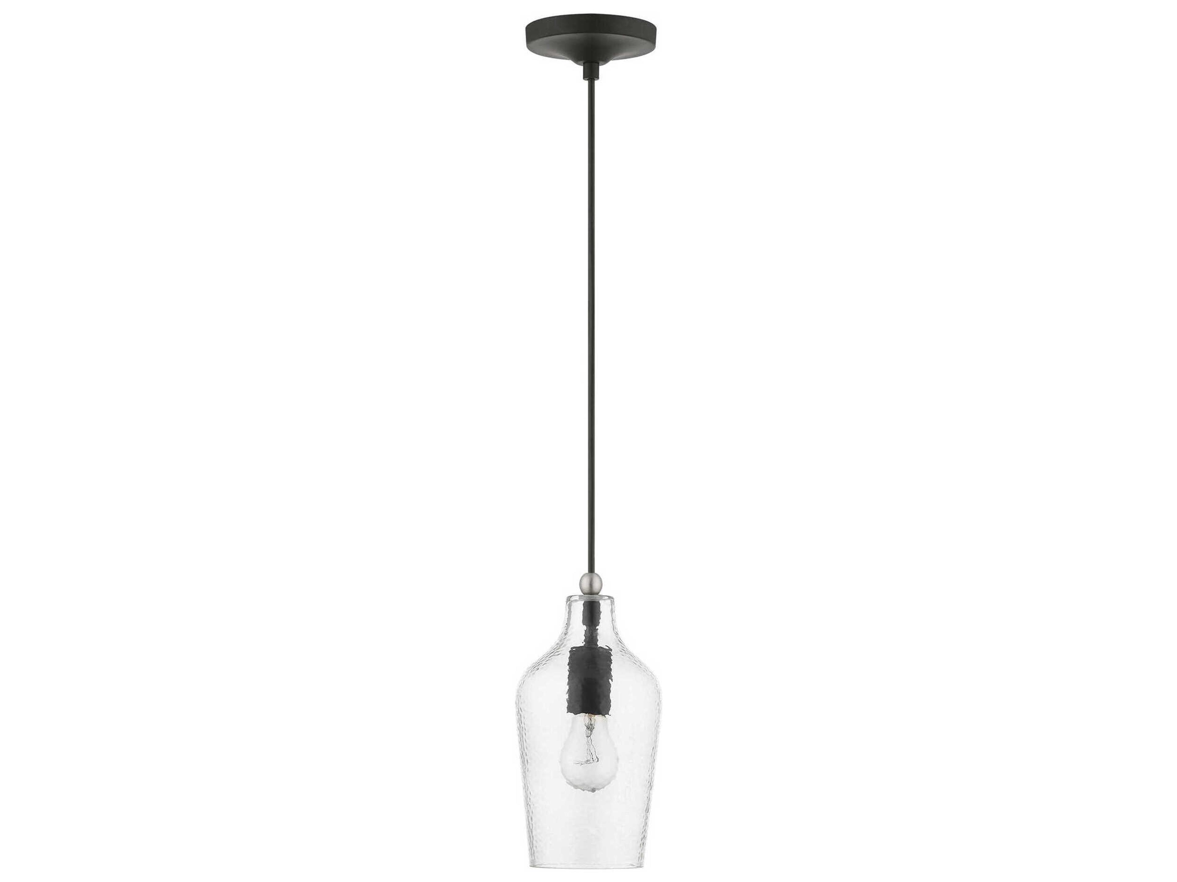 Livex Lighting Avery 1-Light Black Brushed Nickel Glass Bell Mini Pendant