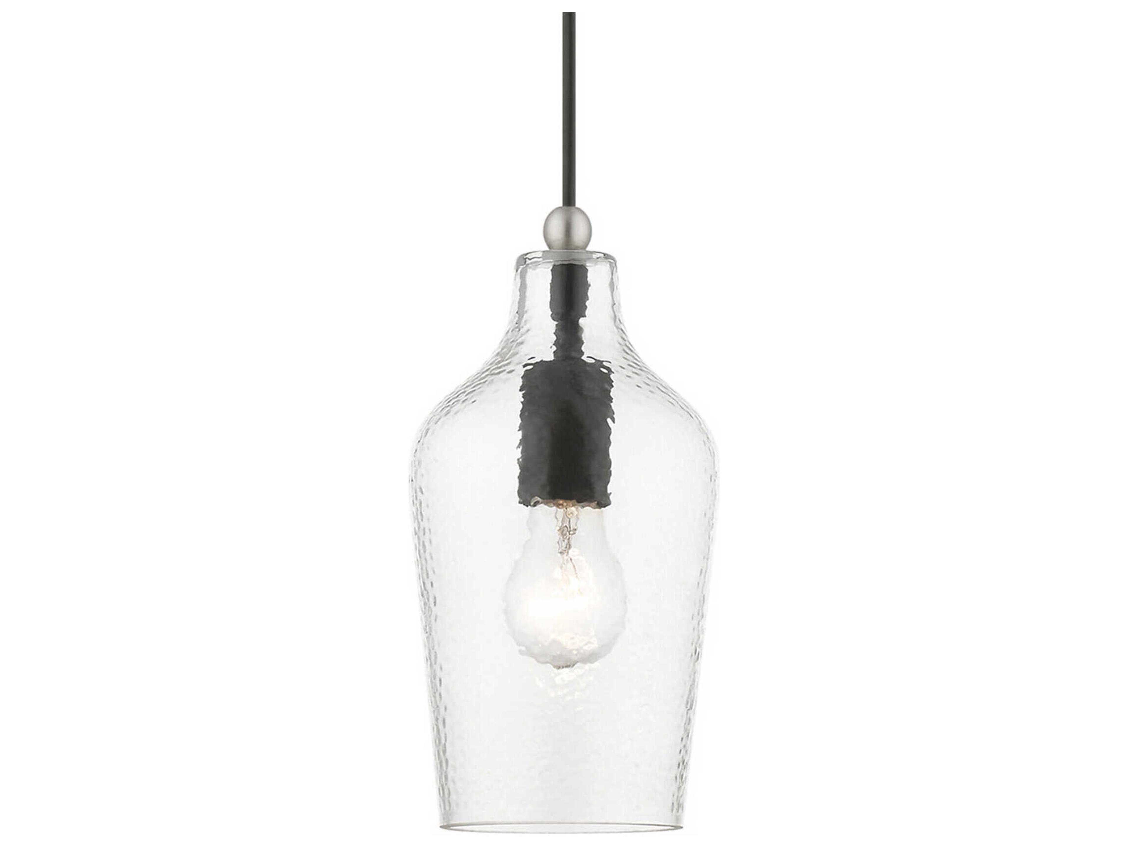 Livex Lighting Avery 1-Light Black Brushed Nickel Glass Bell Mini Pendant