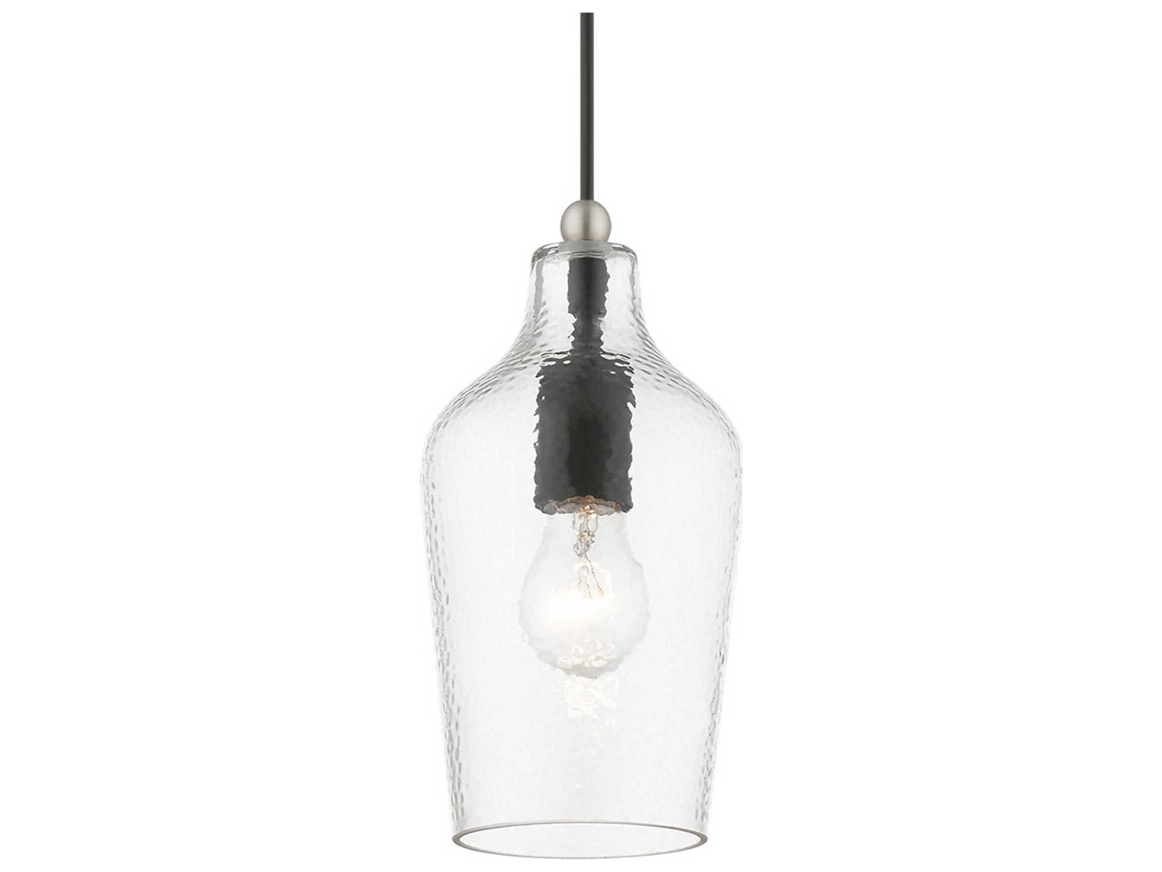 Livex Lighting Avery 1-Light Black Brushed Nickel Glass Bell Mini Pendant