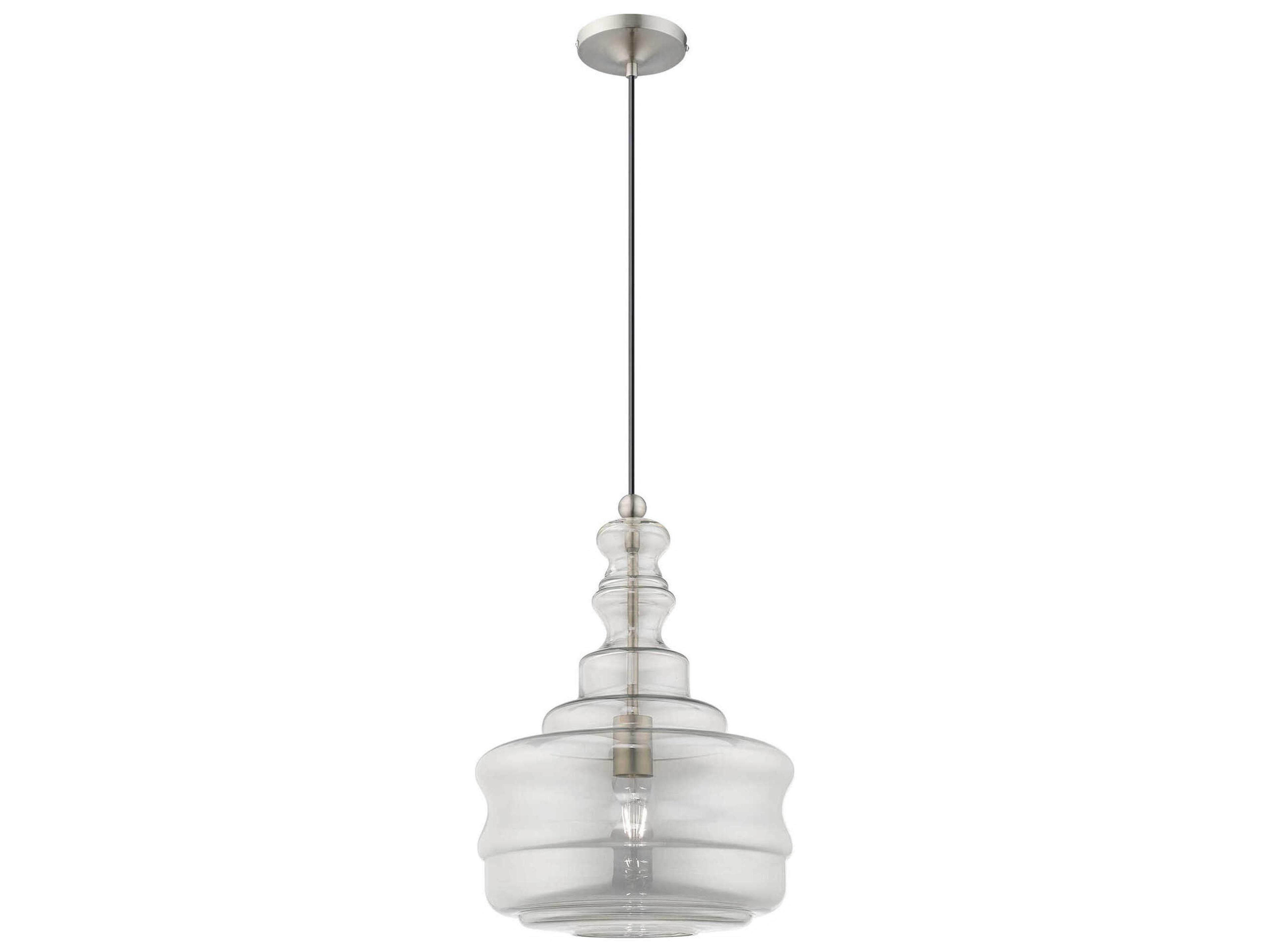 Livex Lighting Art Glass 1-Light Brushed Nickel Clear Pendant