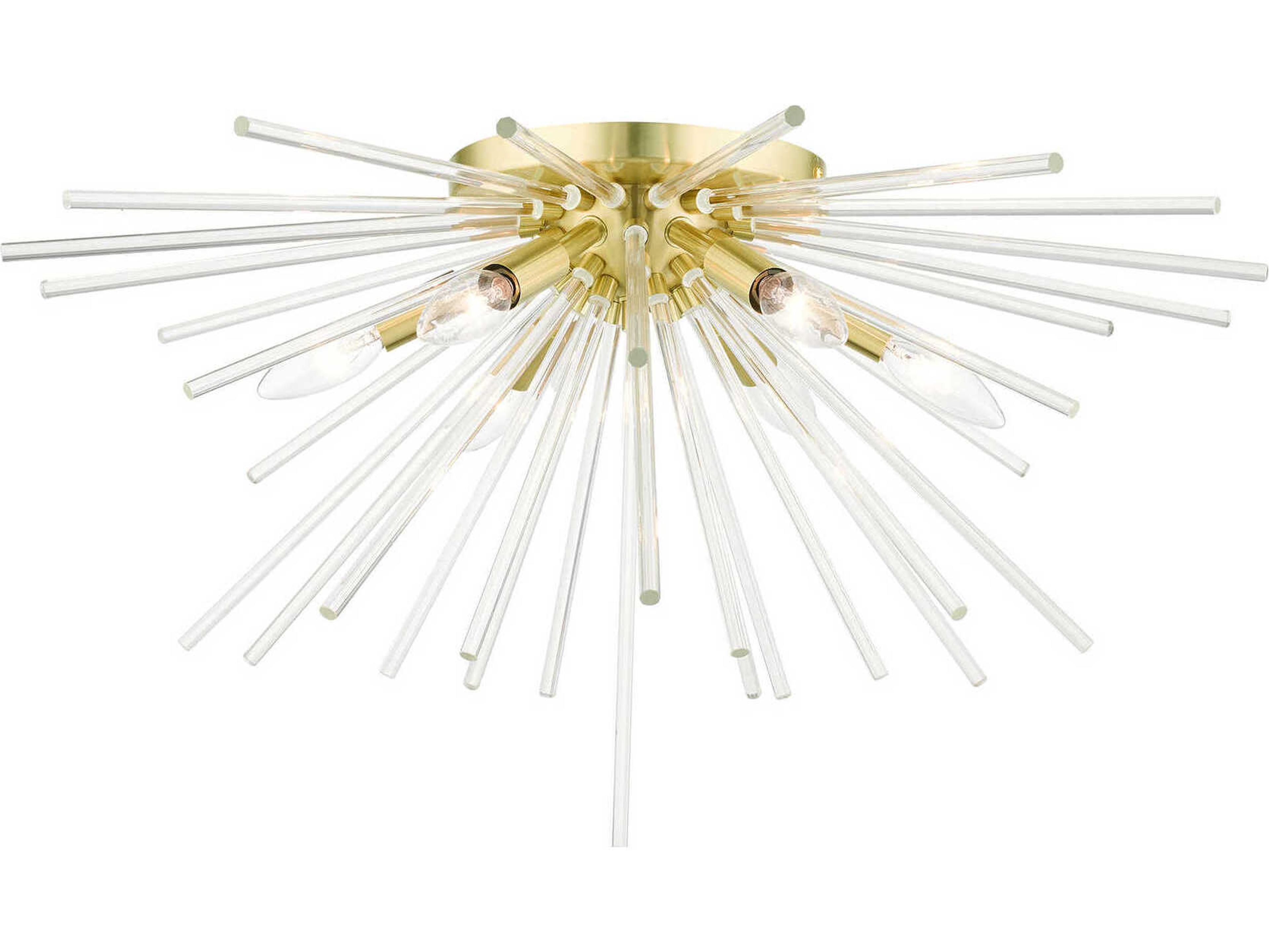 Utopia 6-Light Satin Brass Crystal Sputnik Flush Mount